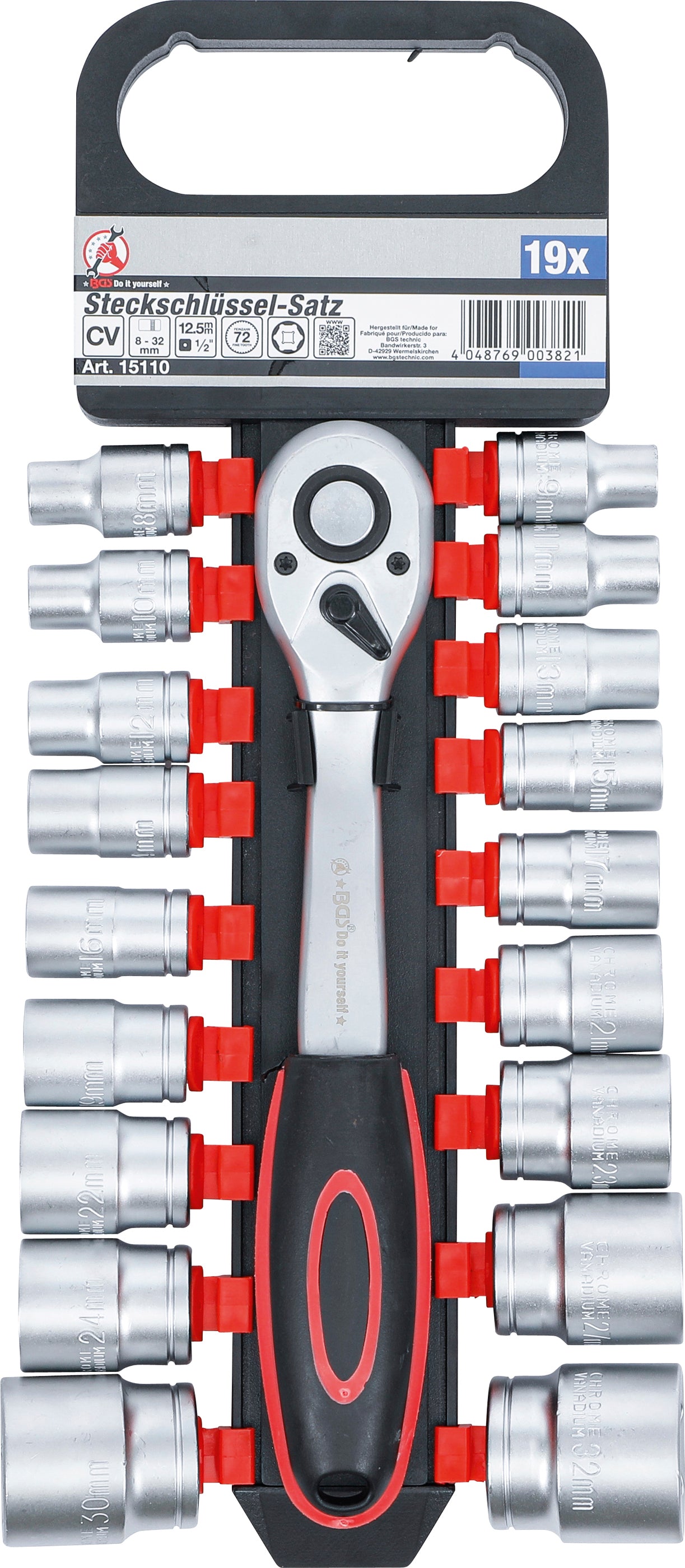 Topnøglesæt | 12,5 mm (1/2") | 8 - 32 mm | 19 dele