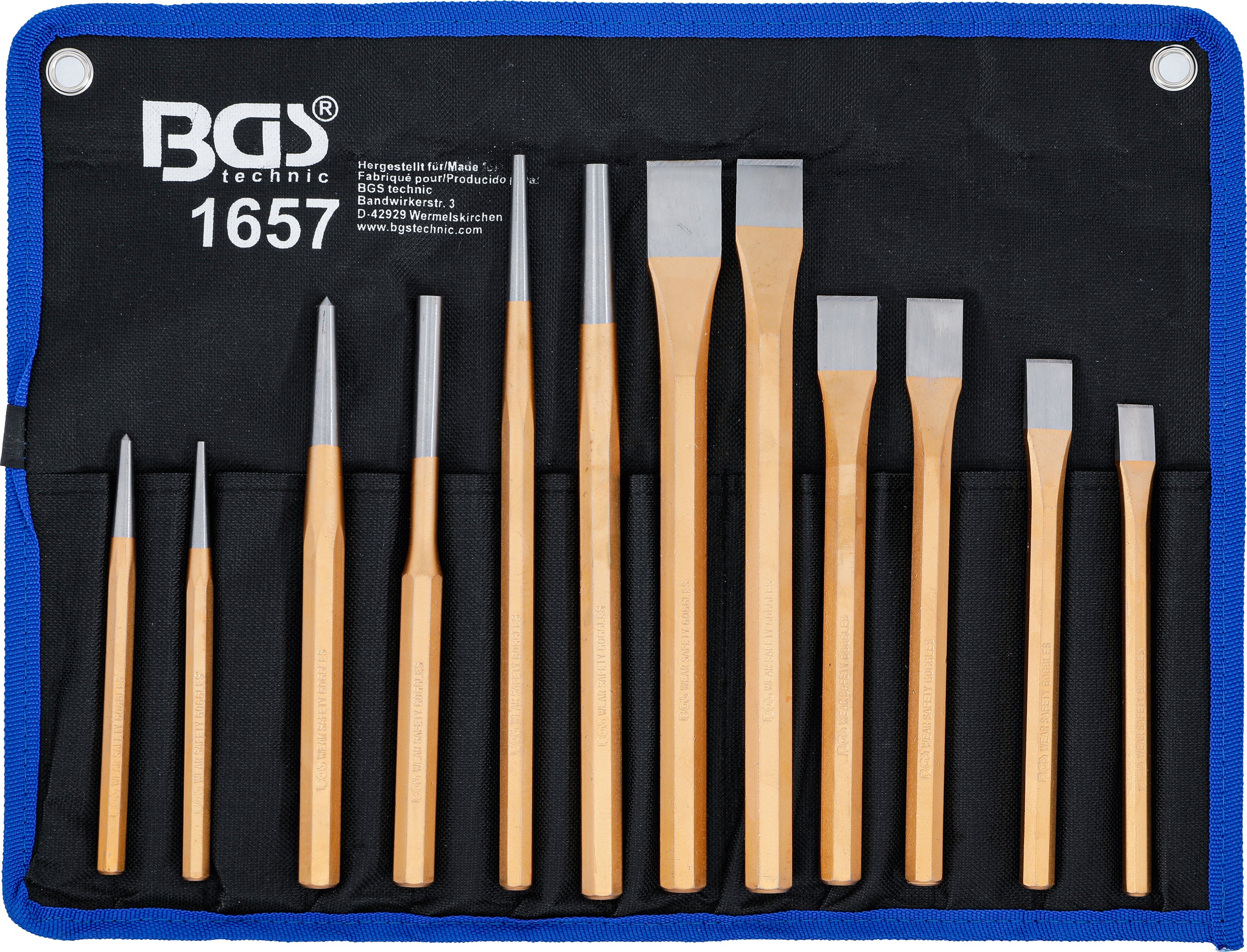 Sæt med stiftudtrækker/mejsel/kernebor | 12 dele