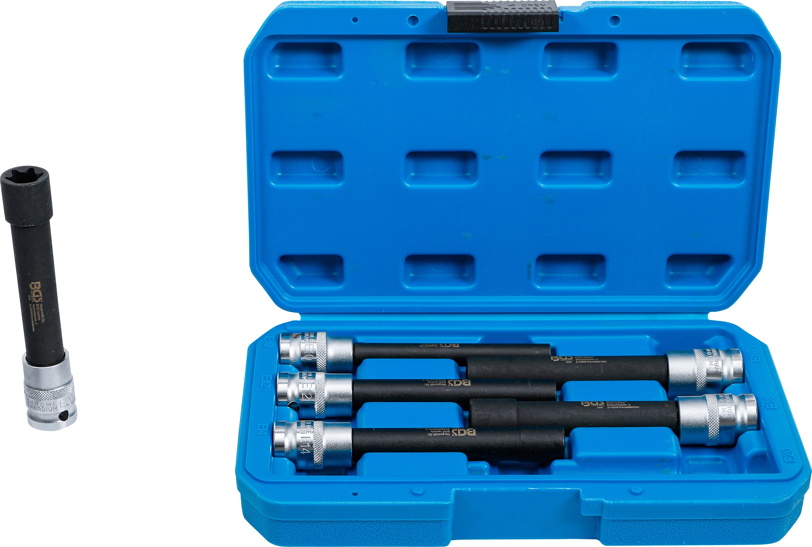 Topnøglesæt E-profil, ekstra langt | 12,5 mm (1/2") | E10 - E20 | 6 dele