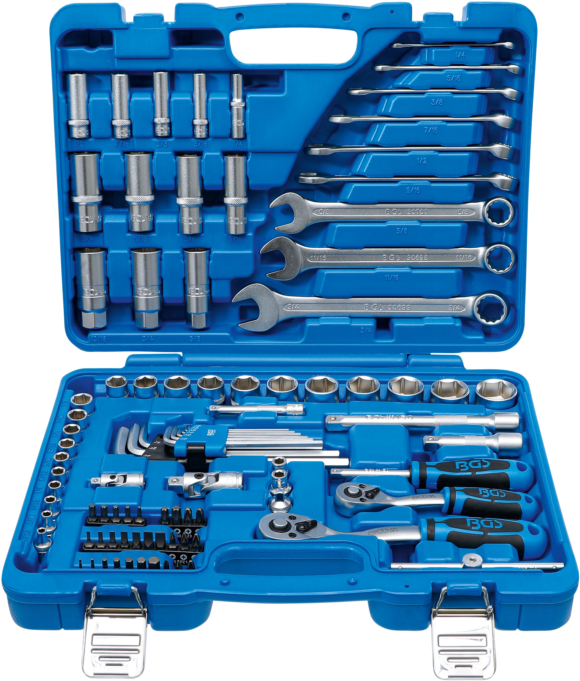 Topnøglesæt med sekskant | 6,3 mm (1/4") / 10 mm (3/8") | Tommestørrelser | 92 dele