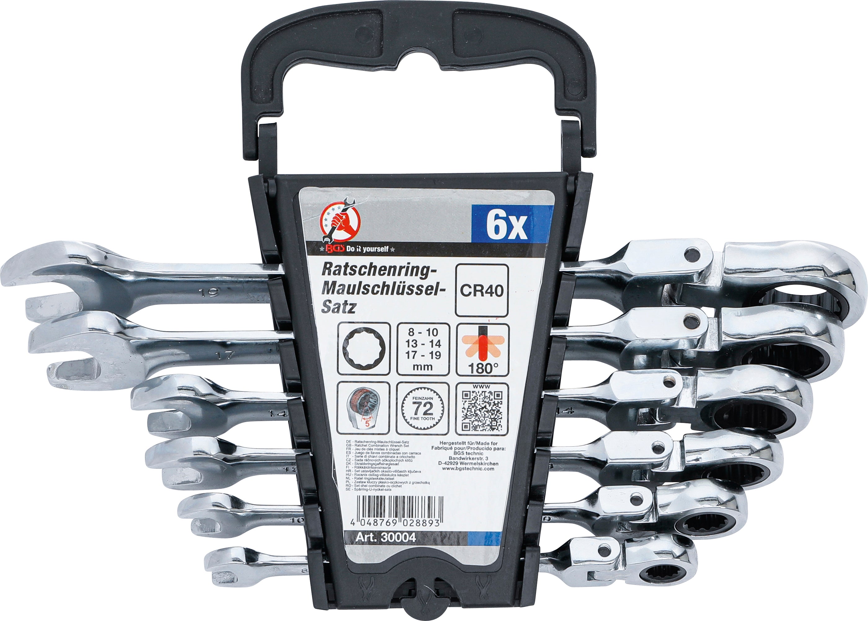 Spärring-U-nyckel-sats | Flexibla huvuden | 8 - 19 mm | 6 delar