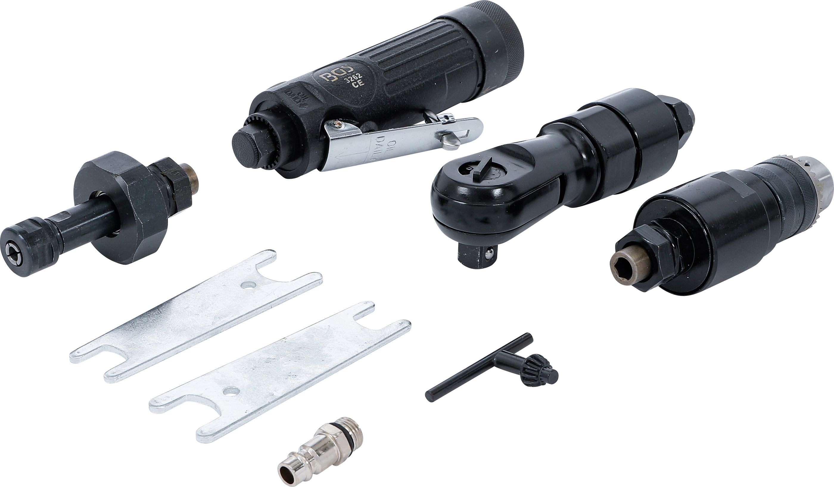 Trykluft multiværktøj med 3 udskiftelige arbejdshoveder