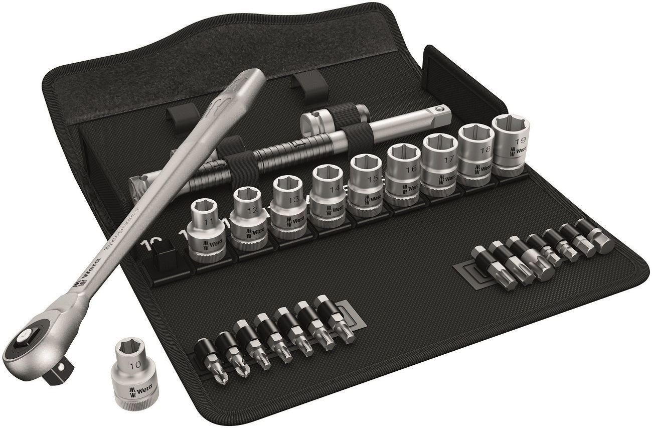WERA 8100 SC 7 Zyklop Metal Ratchet Set with push-through square 1/2" drive, metric 8003 C 1 x 1/2"x