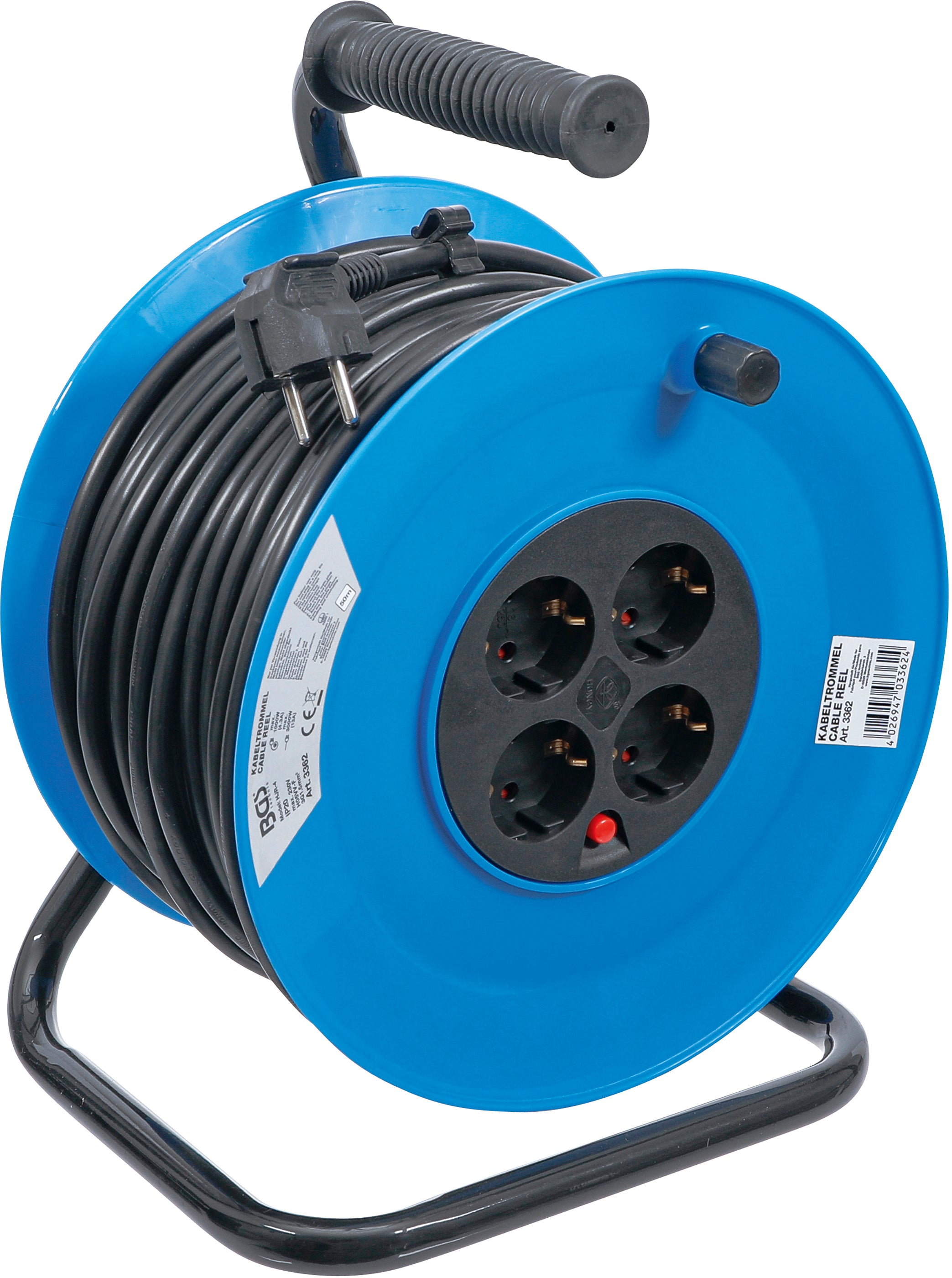 Kabeltromle | 50 m | 3 x 1,5 mm² | 4 stikkontakter | IP 20 | 3000 W