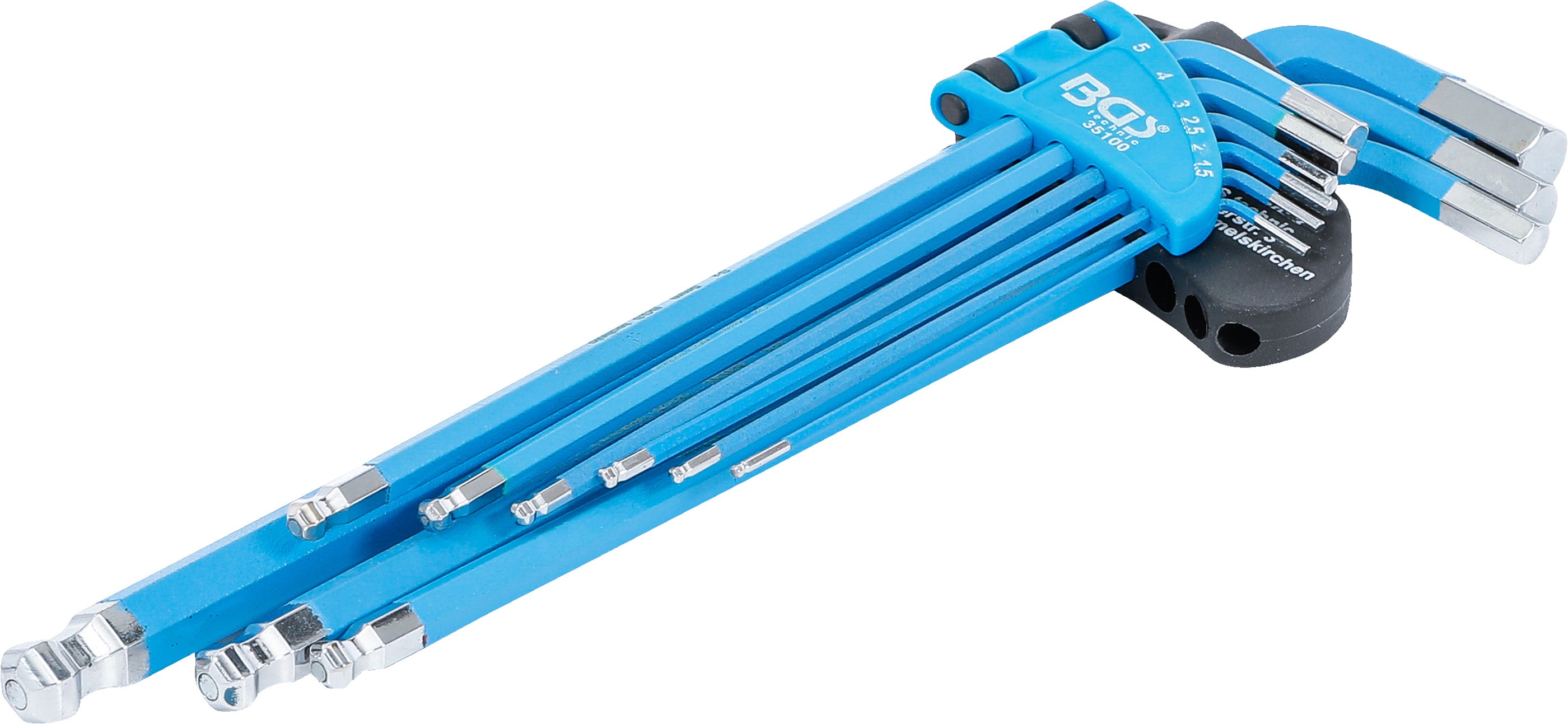 Vinkelnyckel-sats | extra lång | Inre sexkant / Inre sexkant med kulhuvud 1,5 - 10 mm | 9 delar