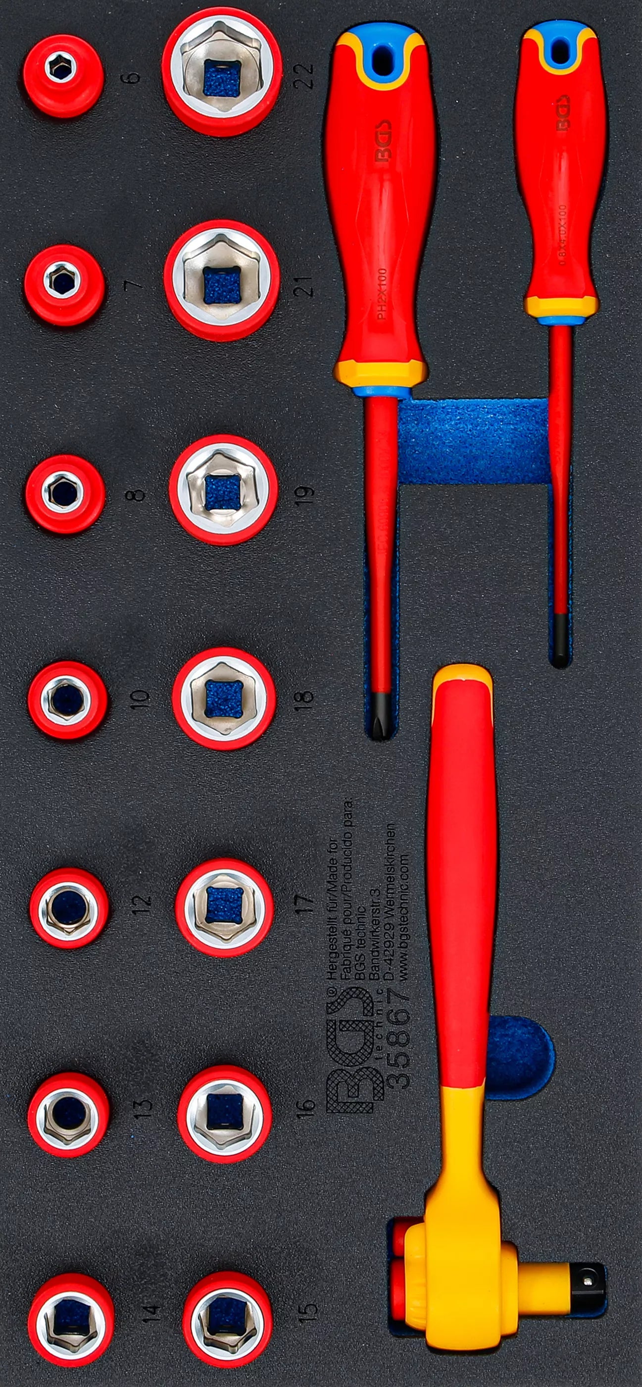 Værkstedsvognsindsats 1/3: VDE topnøgle- og skruetrækkersæt | 10 mm (3/8") | 17 dele