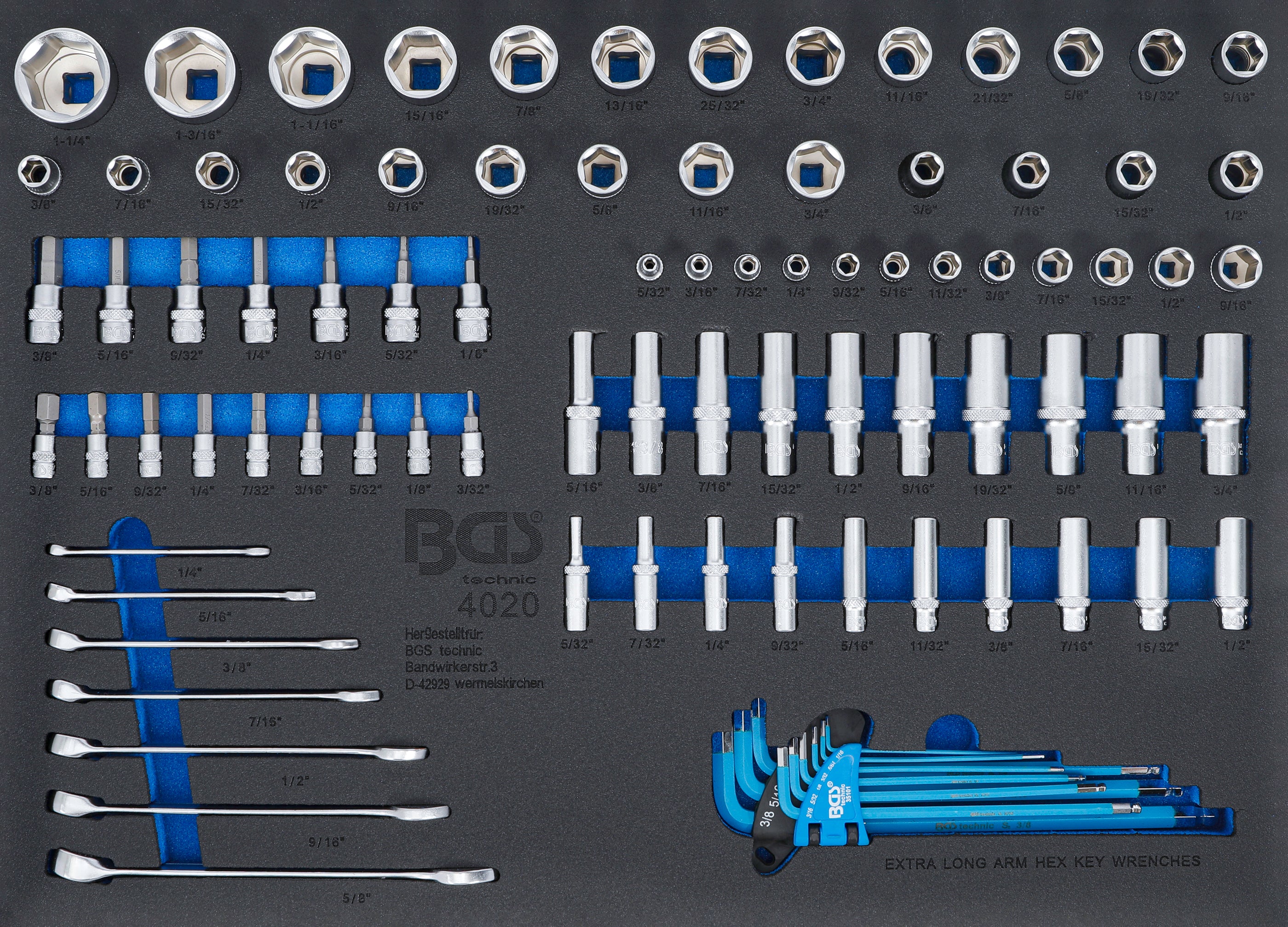 Værkstedsvognsindsats 3/3: Topnøgle / U-ringsnøgle | Tommestørrelser | 90 dele