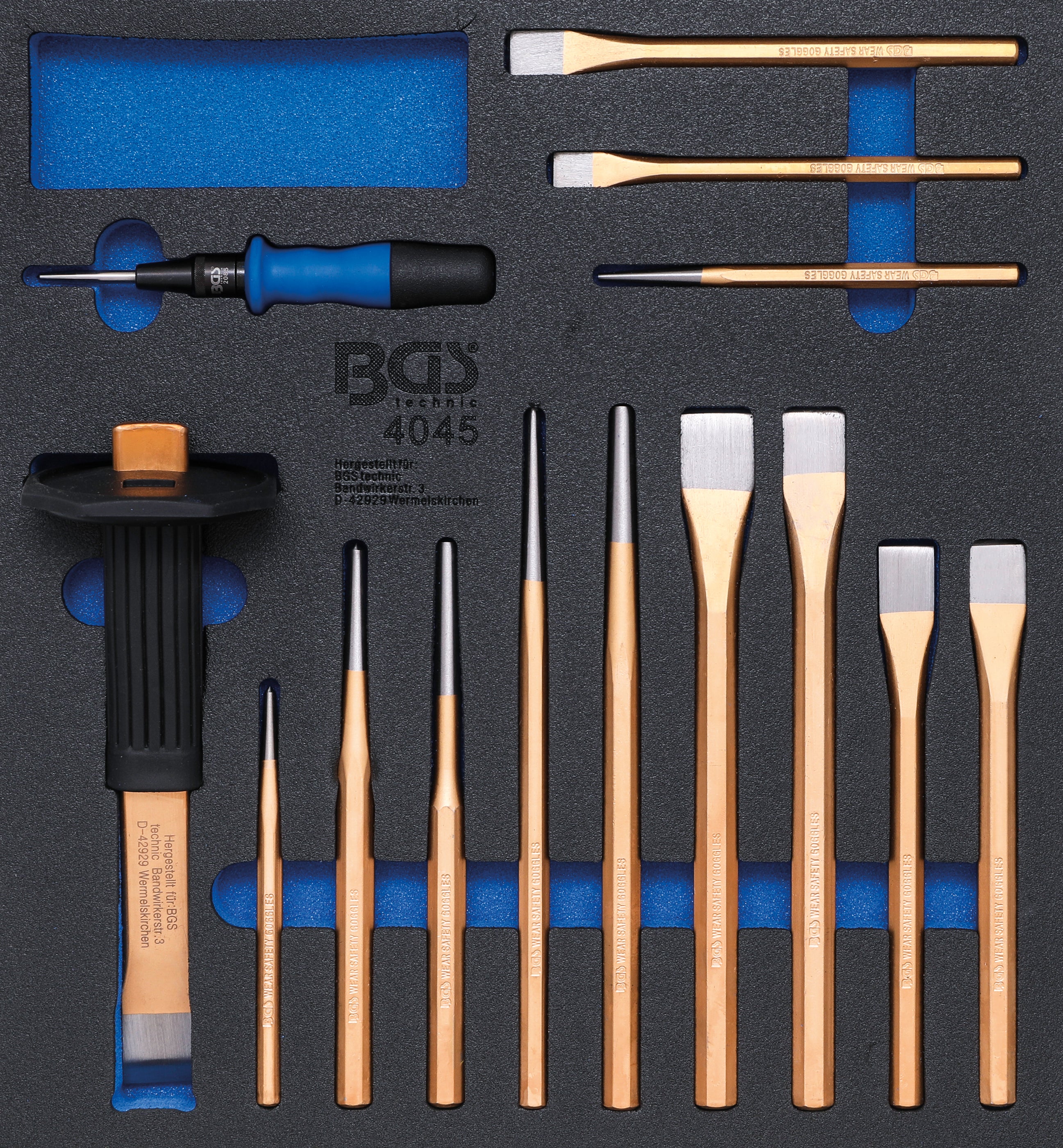 Værkstedsvognsindsats 2/3: Kerneboremaskine, Mejsel, Stiftudtrækker | 14 dele