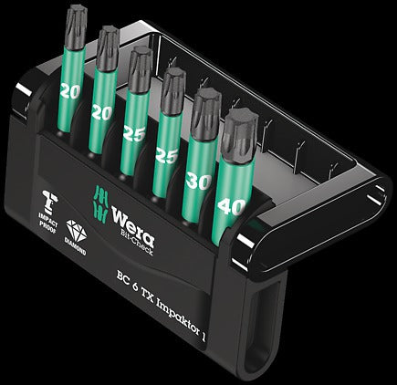 WERA Bit-Check 6 TX Impaktor 1 Bits for TX screws 867/4 IMP DC 2 x TX 20x50; 2 x TX 25x50; 1 x TX 30