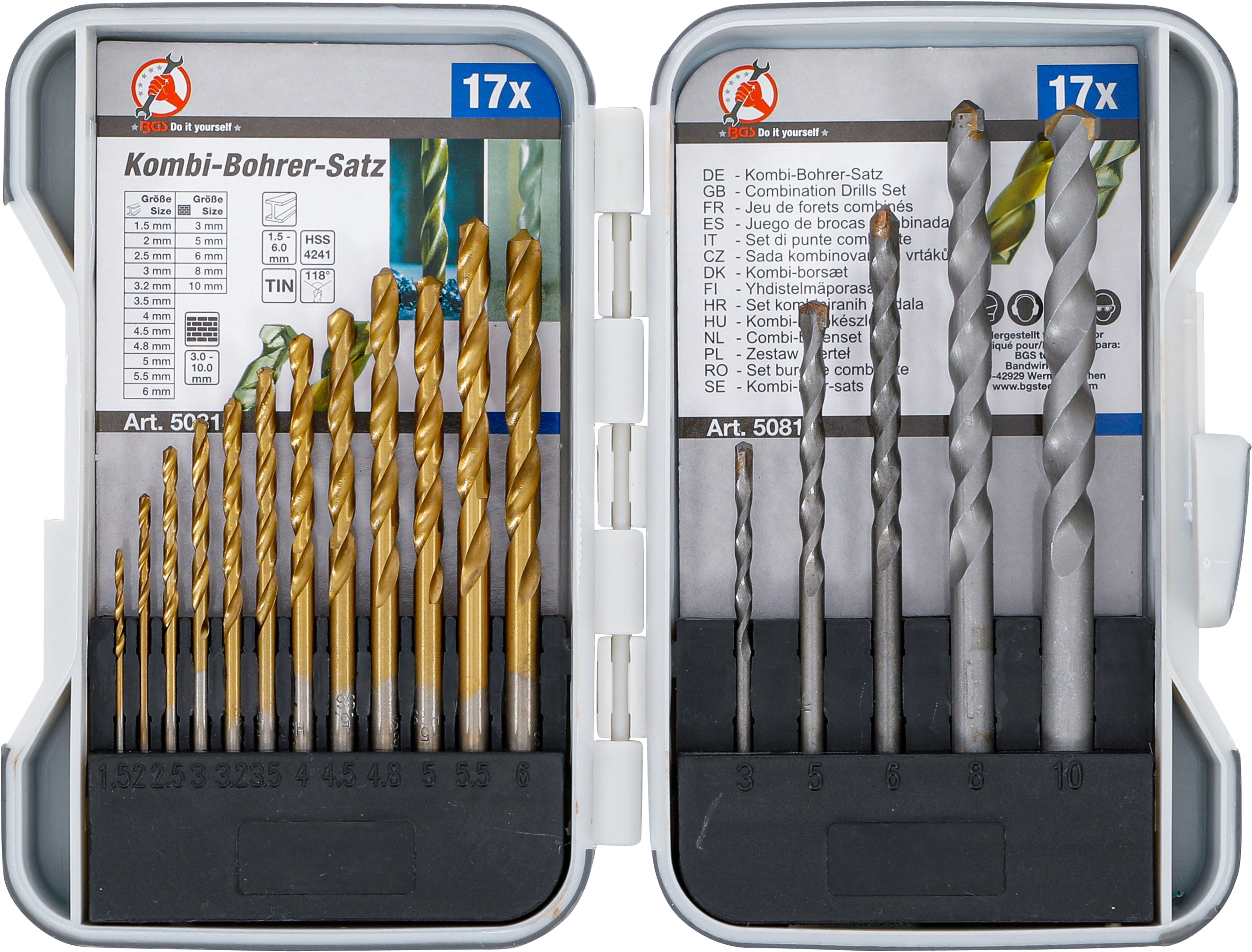 Kombinationsboresæt | 1,5 - 10 mm | 17 dele