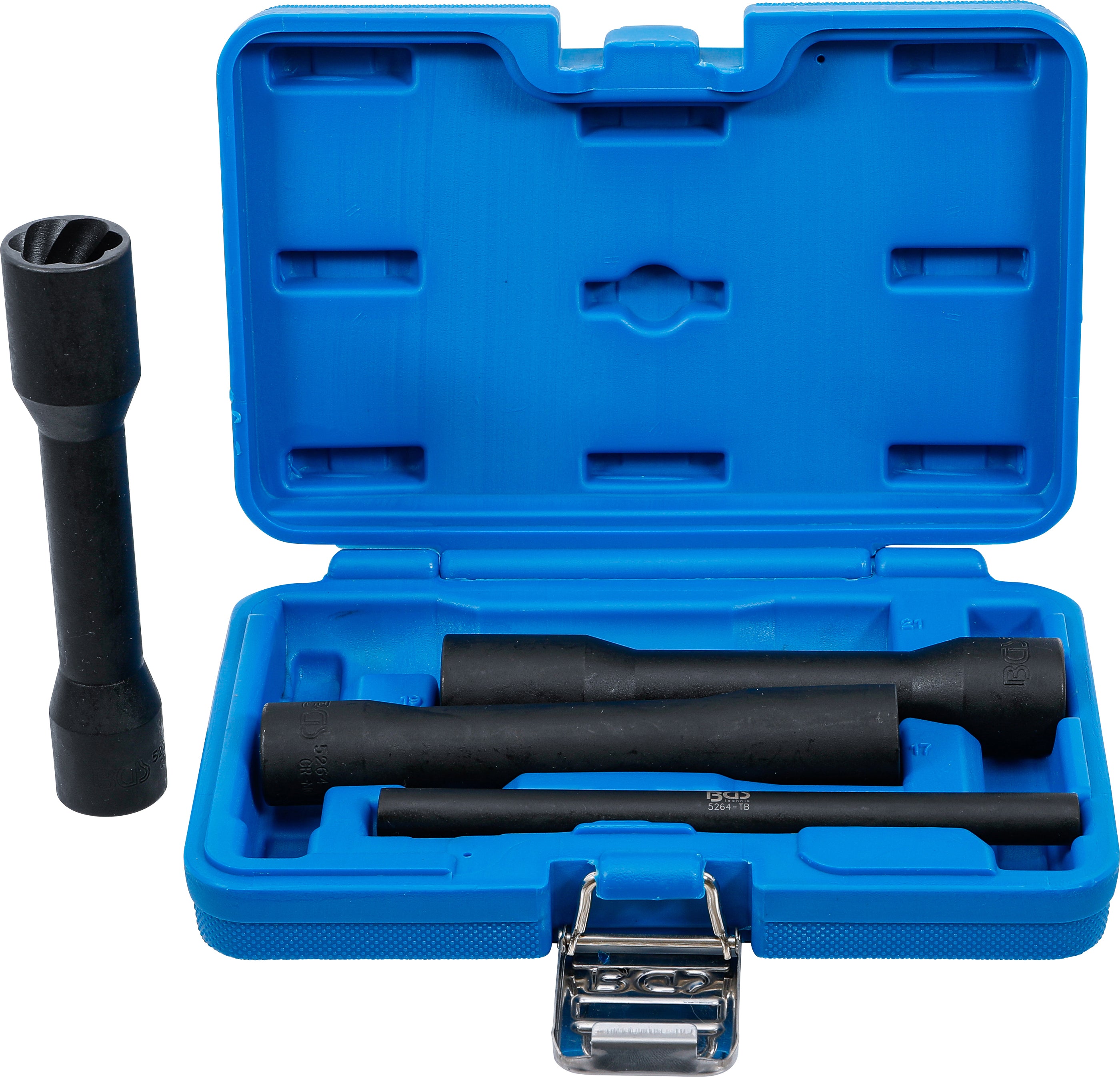 Spiralprofil-Hylsnyckel-sats / Skruvutdragare, djup | 12,5 mm (1/2") | 17 - 21 mm | 4 delar