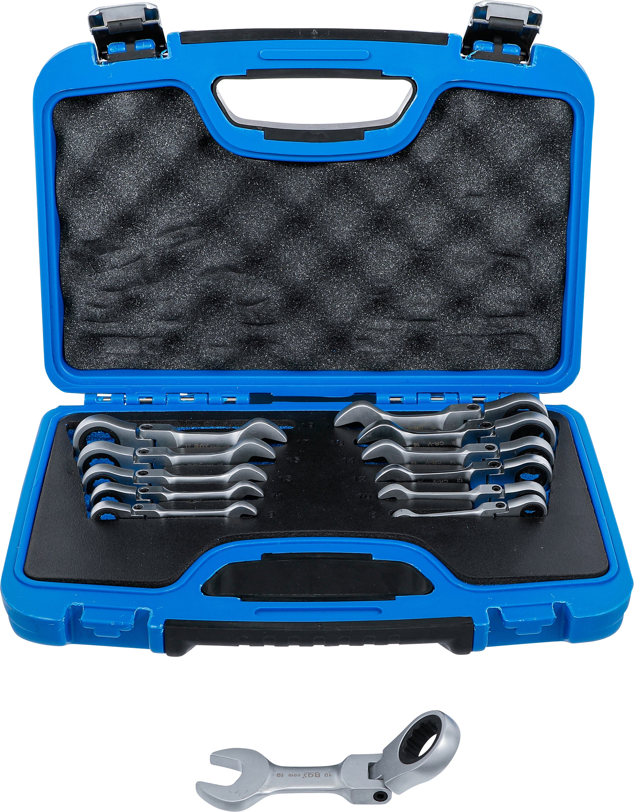 Skraldenøglesæt | kort | vinklet | 8 - 19 mm | 12 dele