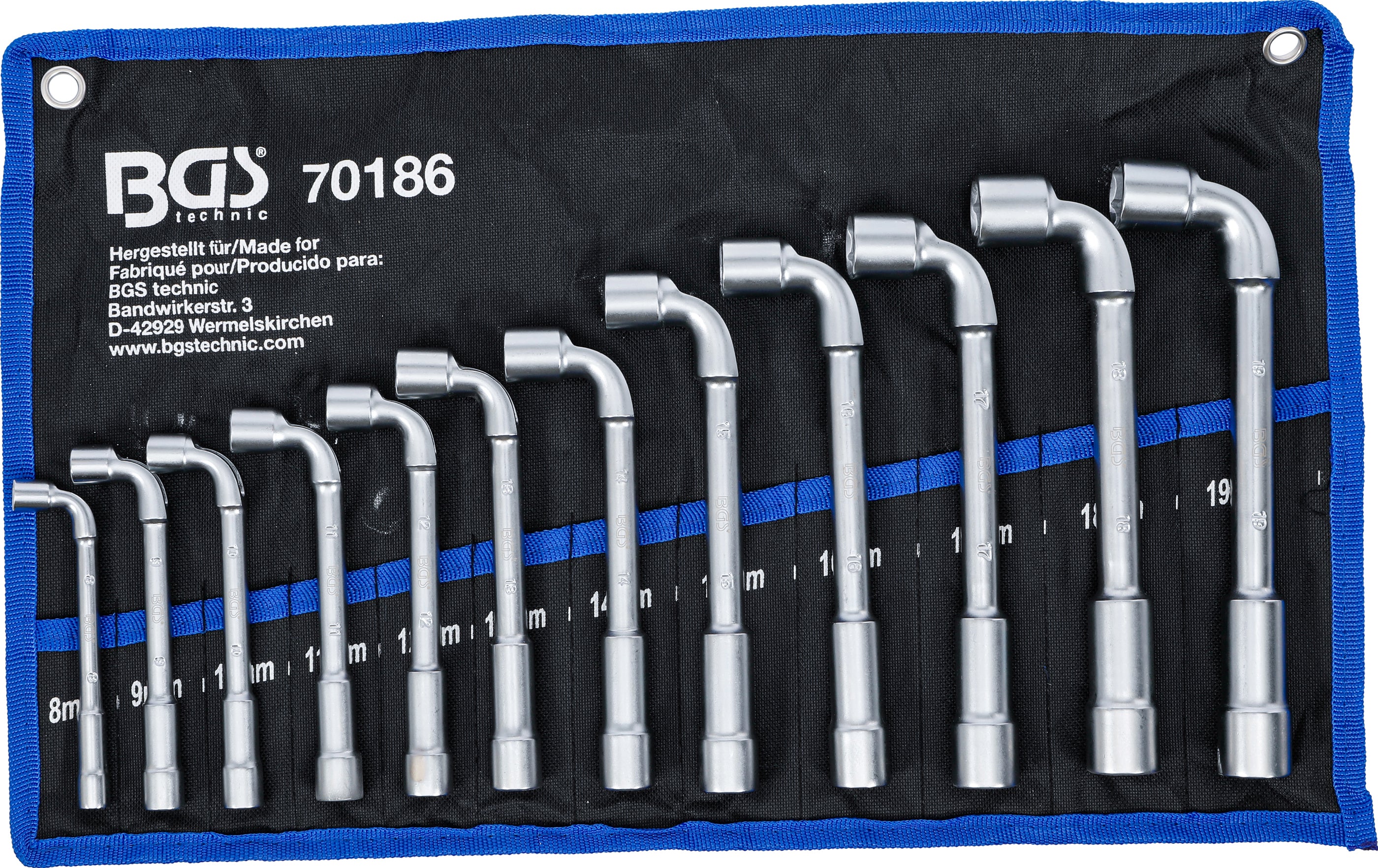 Vinklet topnøglesæt | 8 - 19 mm | 12 dele