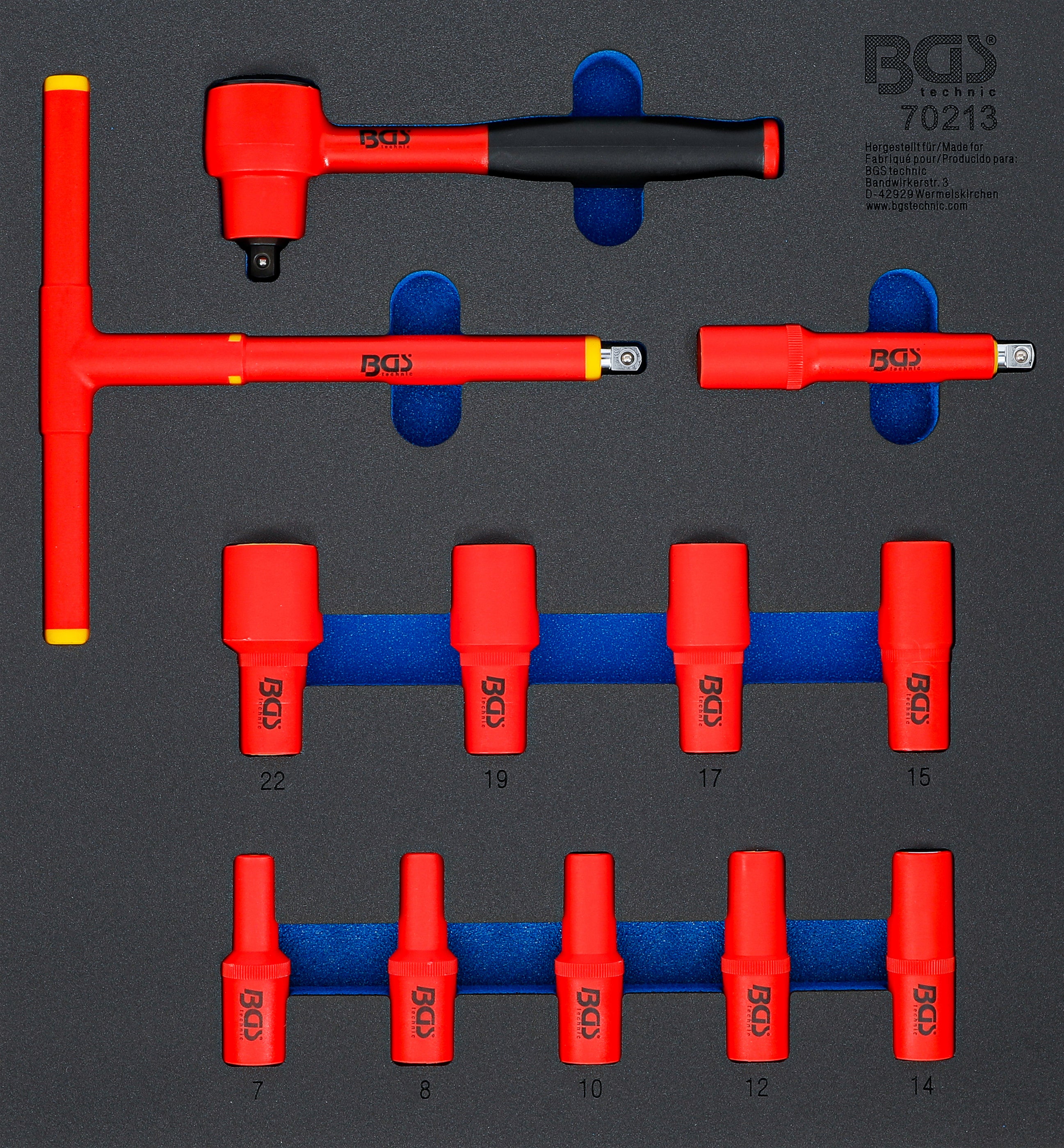 Værkstedsvognsindsats 2/3: VDE topnøglesæt | tilslutning 10 mm (3/8") | 7 - 22 mm | 12 dele