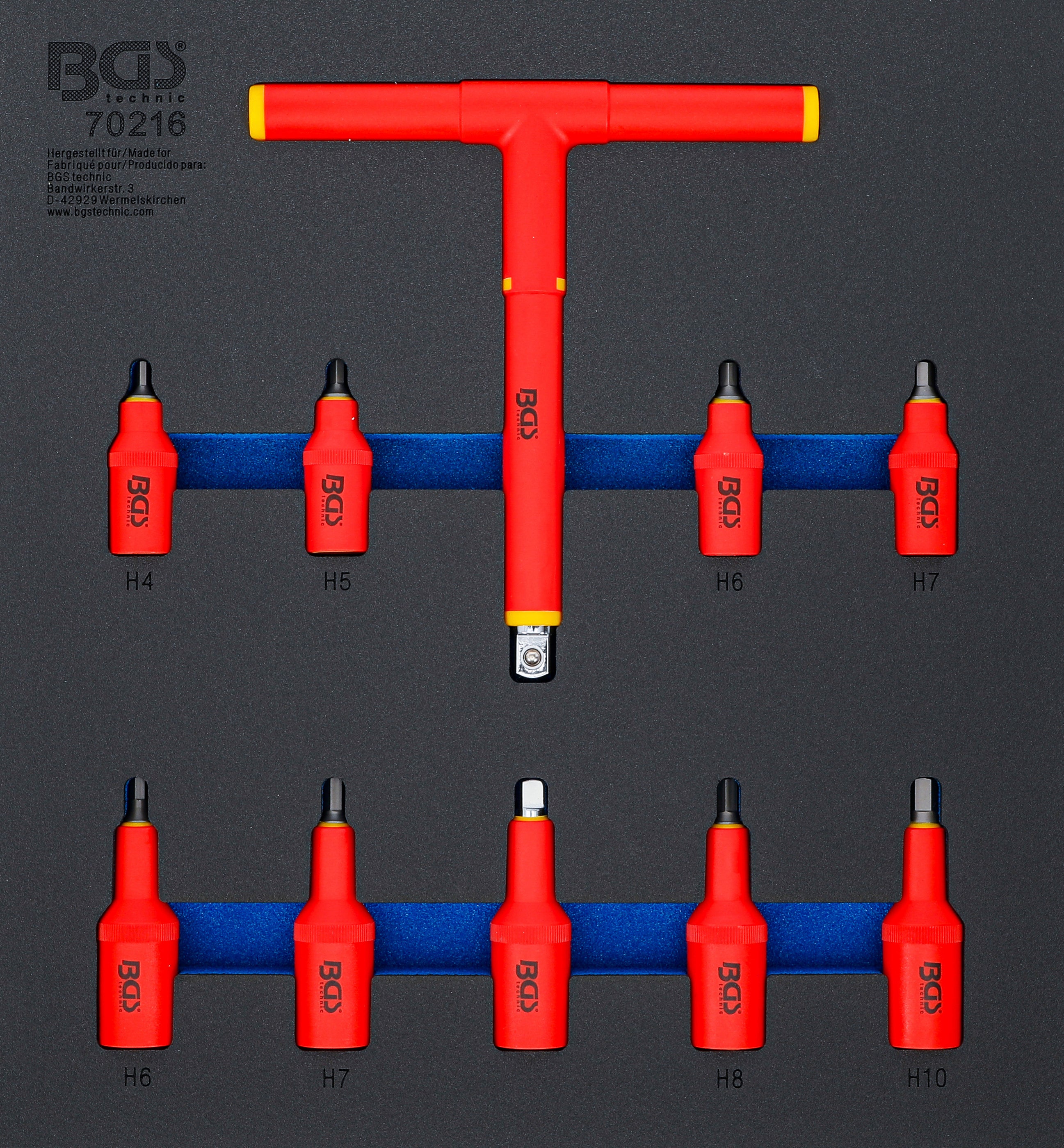 Værkstedsvognsindsats 2/3: VDE-bittopsæt | 10 mm (3/8") / 12,5 mm (1/2") | indvendig sekskant 4 - 10 mm | 10 dele