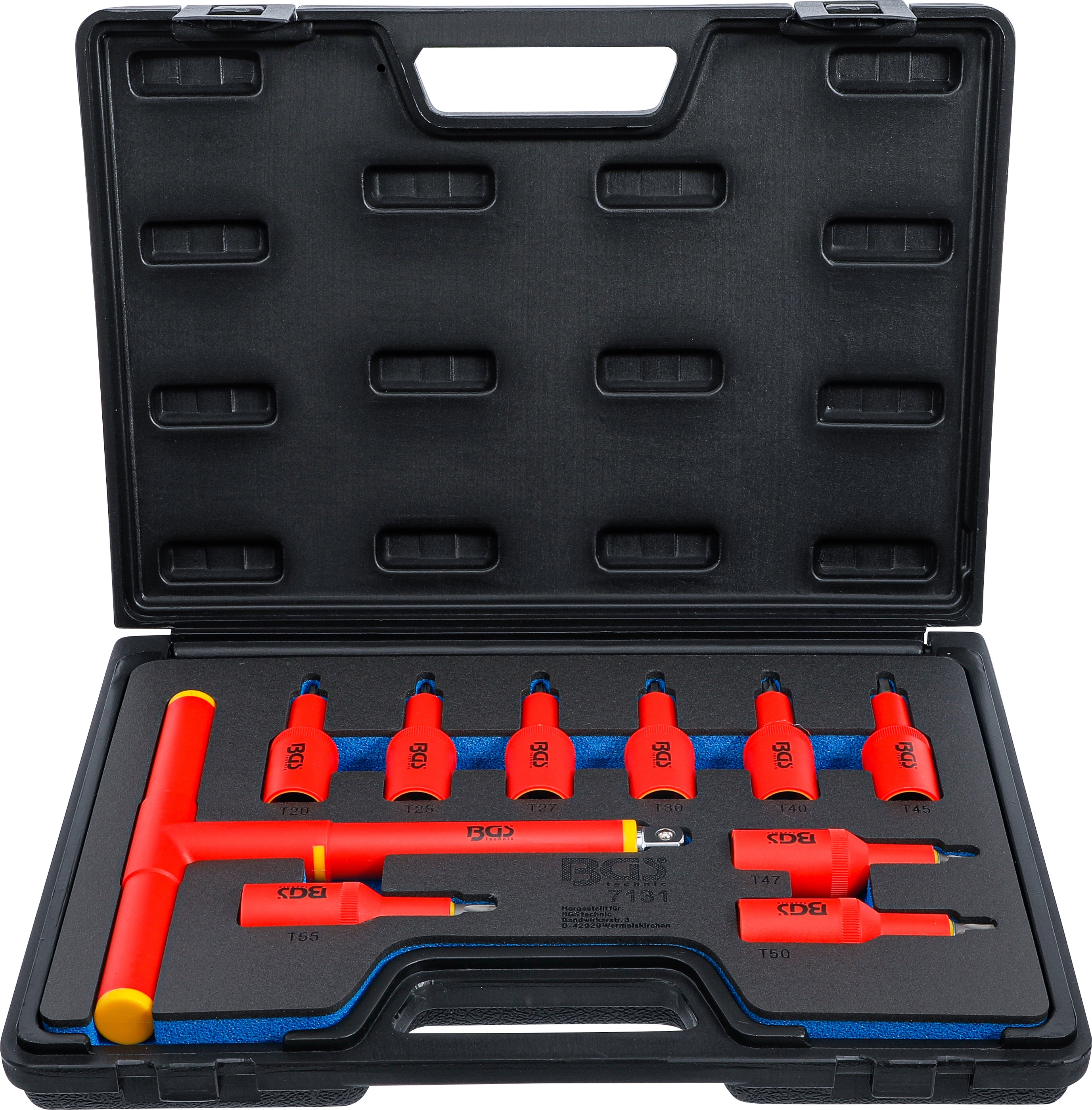 VDE-Bit-Insats-sats | anslutningsfyrkant 12,5 mm (1/2") | T-Profil (för Torx) T20 - T55 | 10 delar