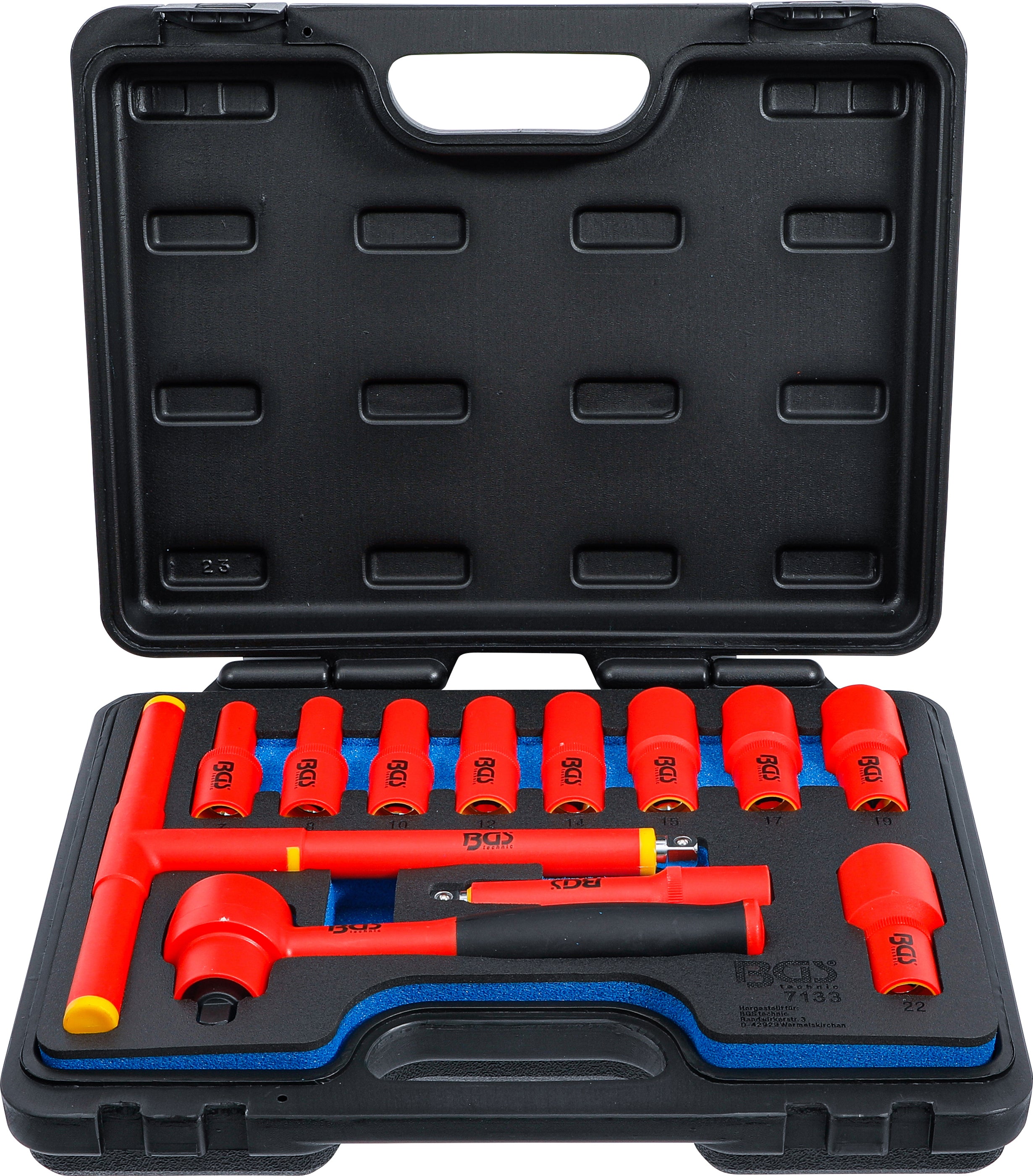 VDE topnøglesæt | tilslutning 10 mm (3/8") | 7 - 22 mm | 12 dele