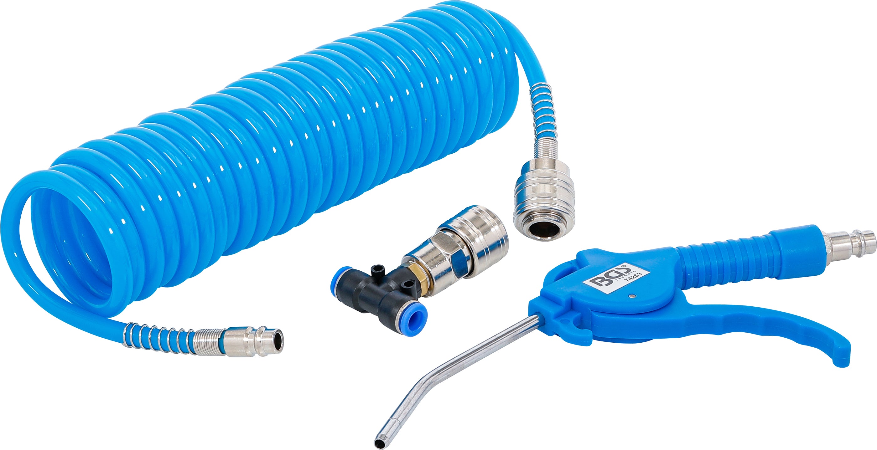 Trykluftblæsepistol | med trykluftspiralslange og T-forbindelse