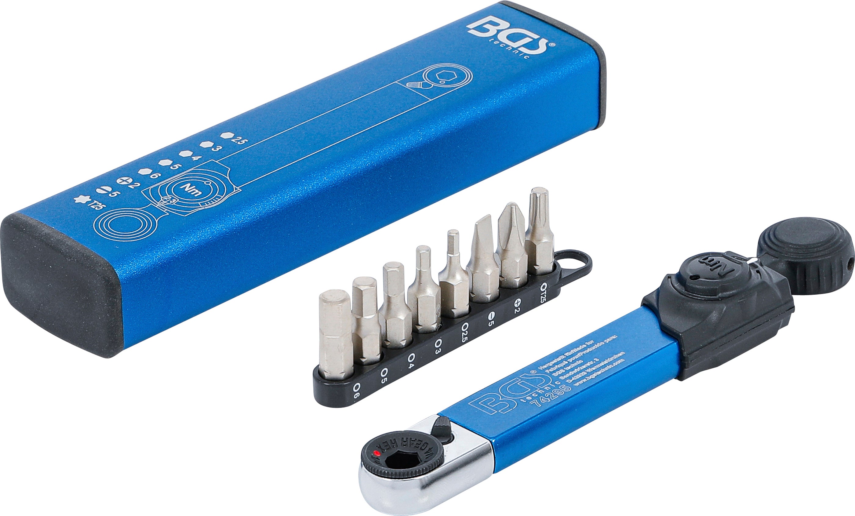 Momentnøgle | Indvendig sekskant 6,3 mm (1/4") | 2 - 10 Nm | Med bitsæt | 9 dele