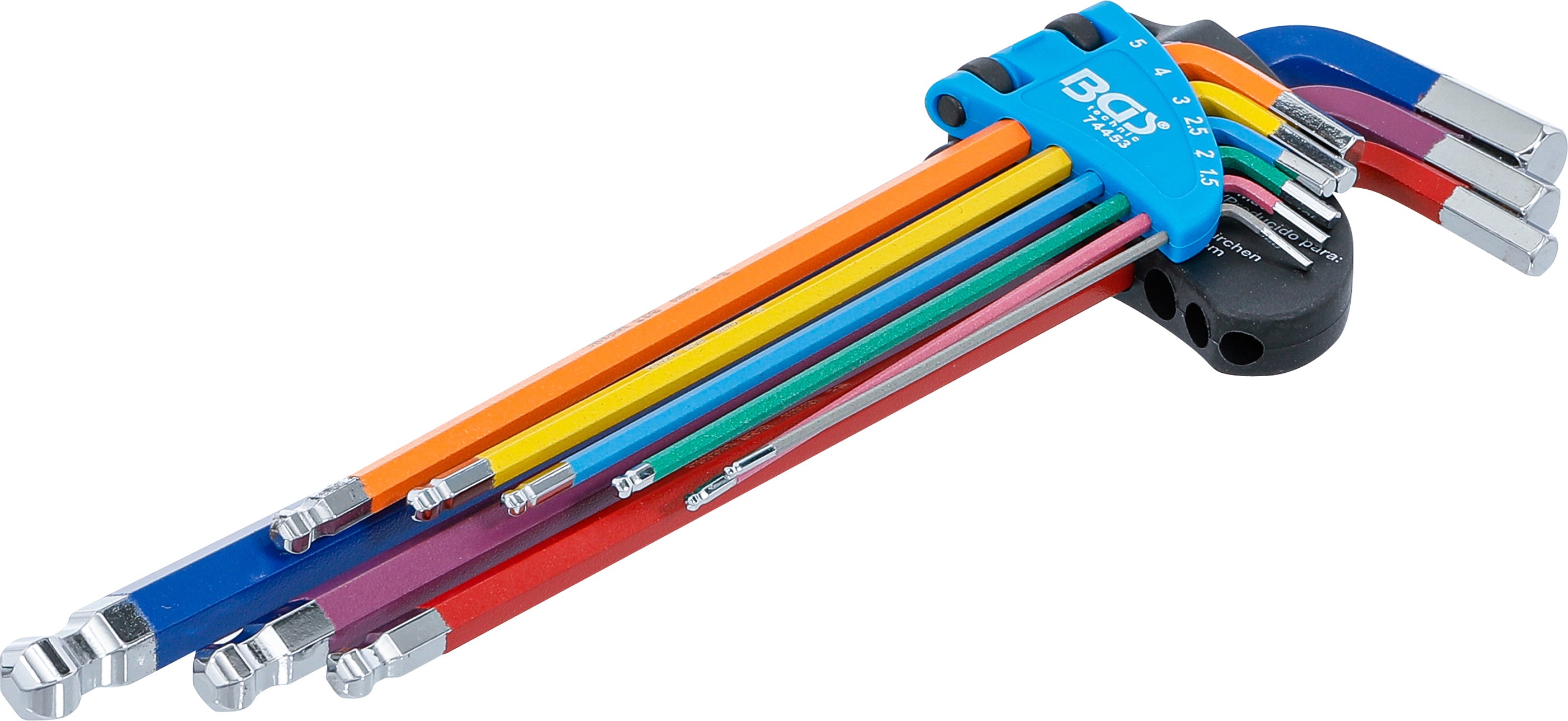 Vinkelnyckel-sats | Multicolour | extra lång | Inre sexkant, Inre sexkant med kulhuvud 1,5 - 10 mm | 9 delar