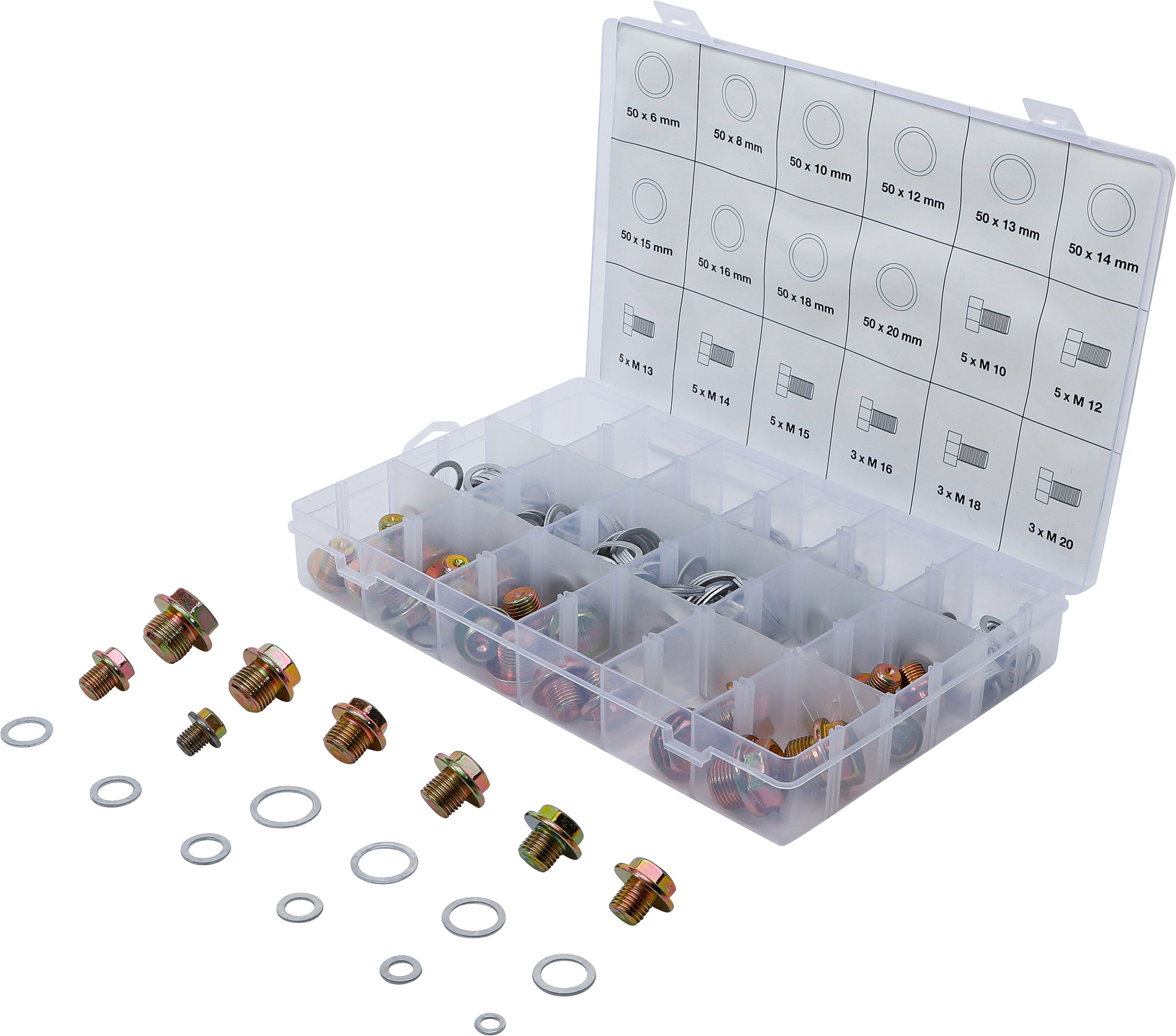 Oljetrågsskruvar- och Aluminium-Tätningsring-Sortiment | 534 delar