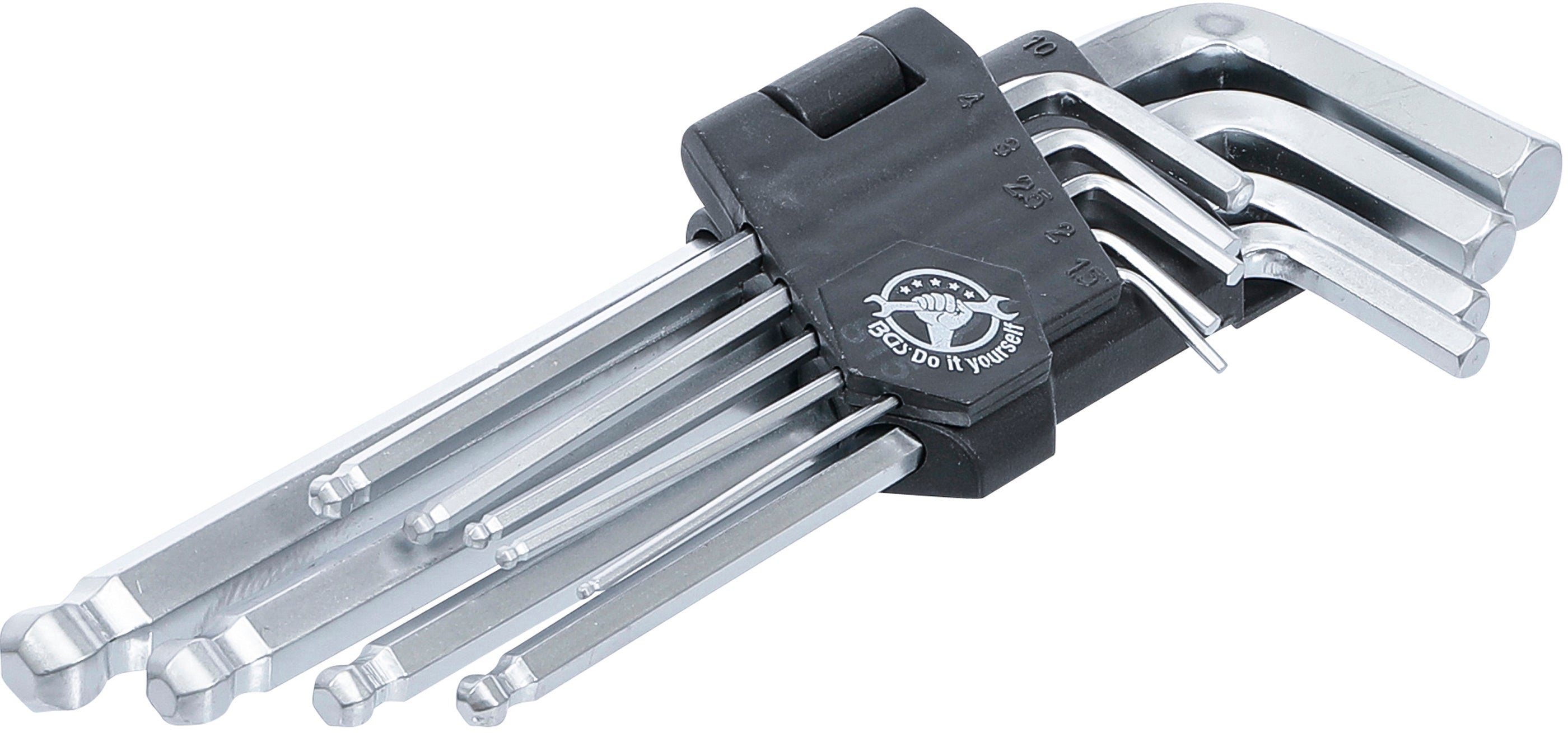 Vinkelnyckel-sats | Inre sexkant / Inre sexkant med kulhuvud 1,5 - 10 mm | 9 delar