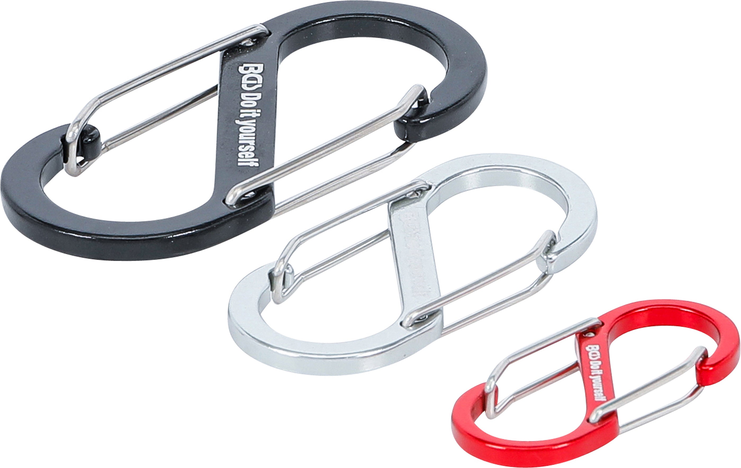 Dobbeltåbningskarabinhagesortiment | Aluminium | 3 stk.