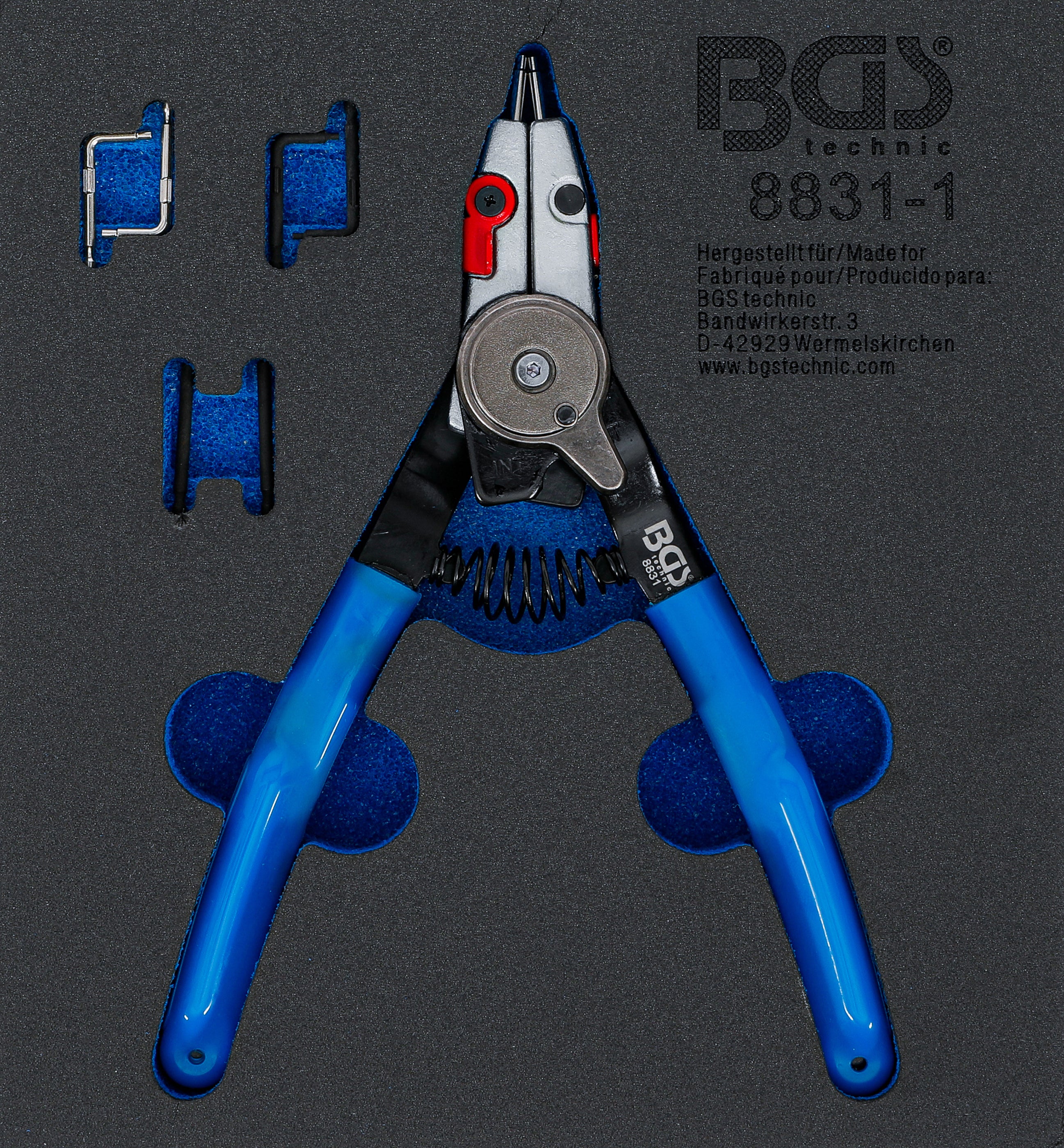 Låseringstang | til ydre/indre låseringe | Udskiftelige spidser | 180 mm