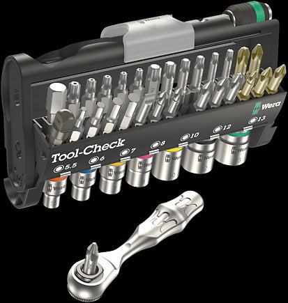 WERA Tool-Check 1 Bits assortment with ratchet + sockets 8001 A 1 x 1/4"x87,0;870/1 1 x 1/4"x25;889/