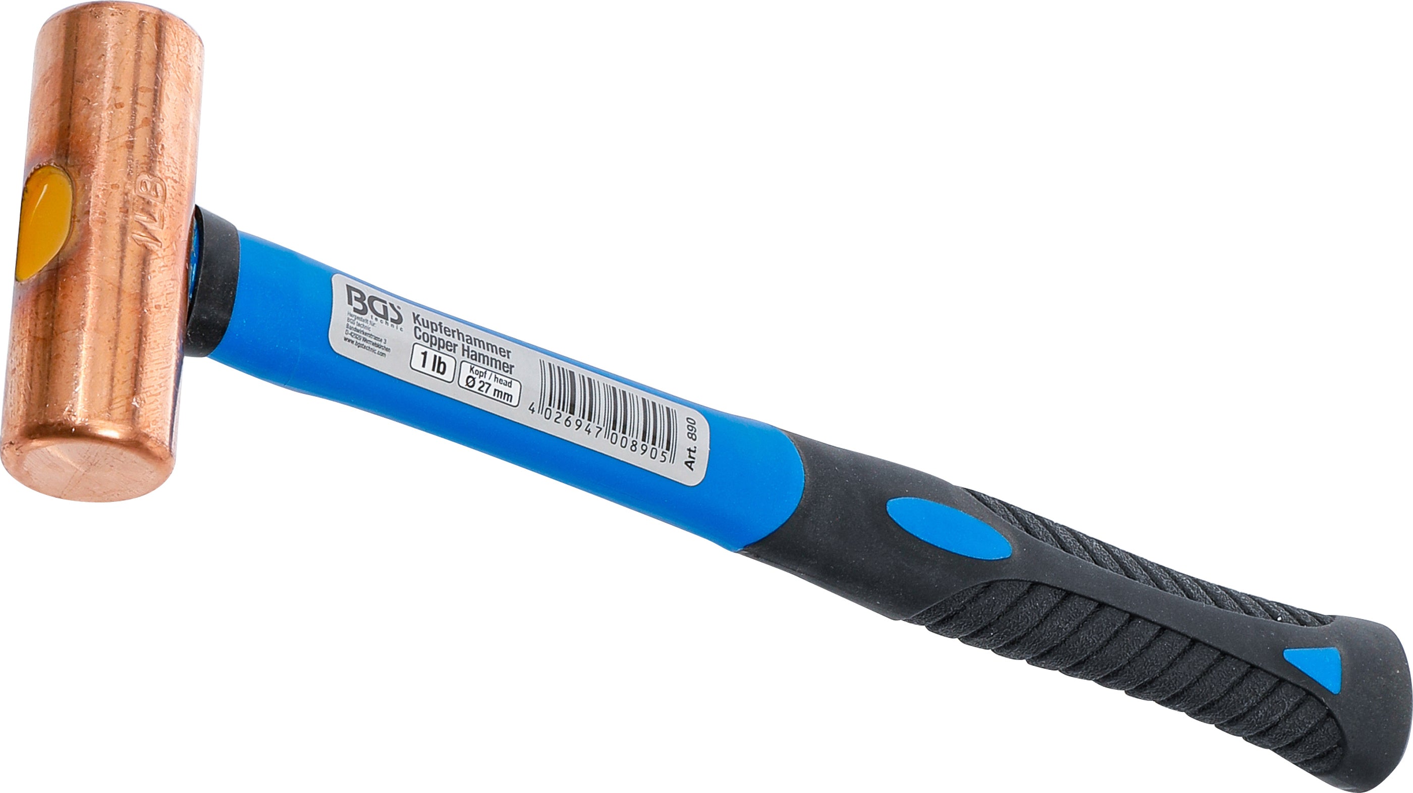 Kobberhammer | Glasfiberhåndtag | Ø 27 mm | 454 g (1 lb) - hoved