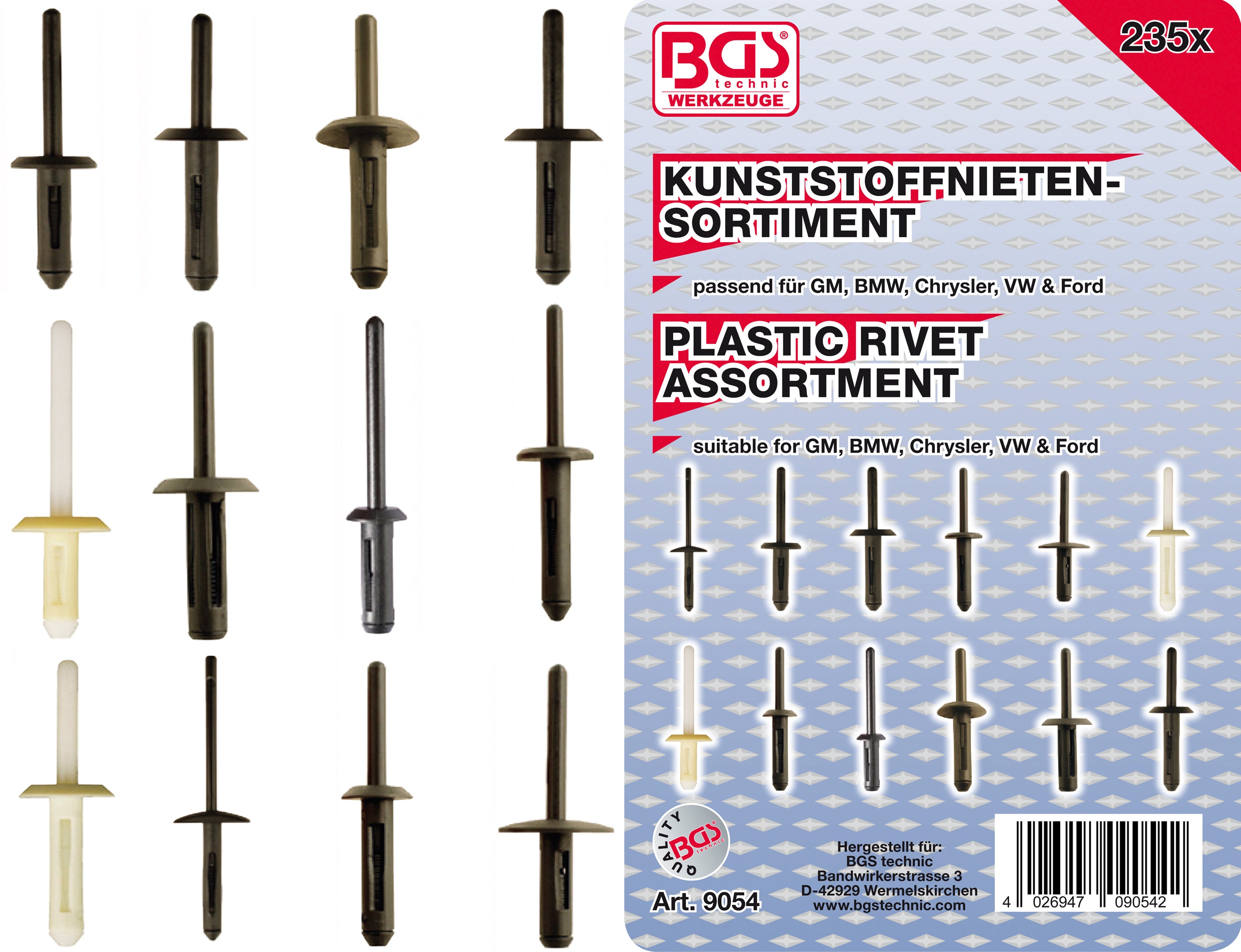 Plastnittesortiment | til GM, BMW, Chrysler, VW, Ford | 235 stk.