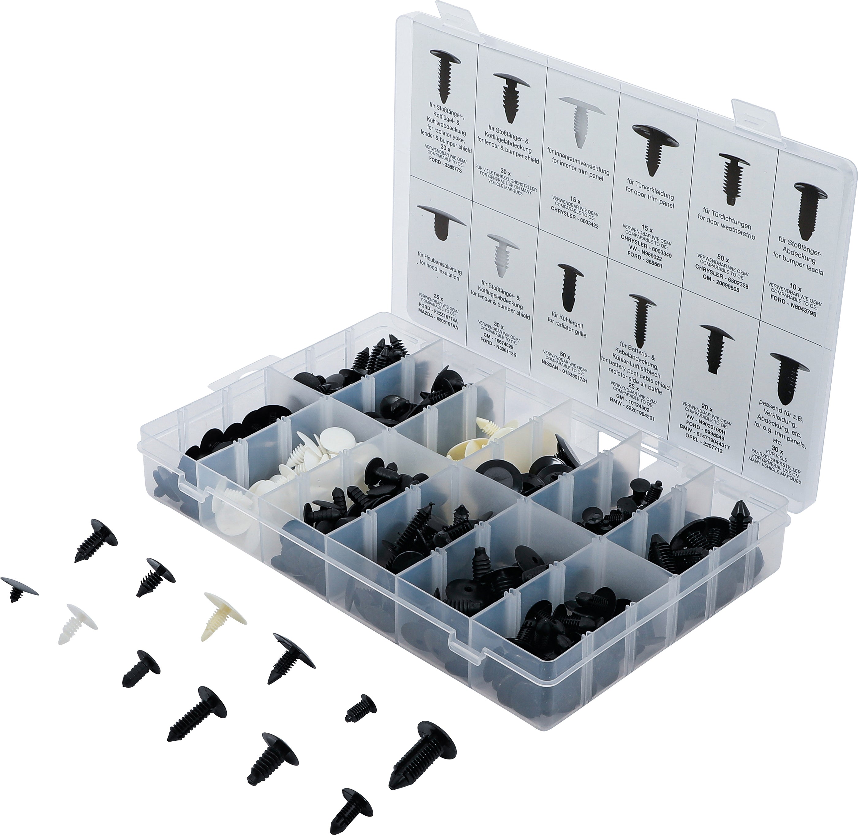 Udvalg af granklemmer til GM, VW, Chrysler, BMW, Nissan, Ford | 340 dele