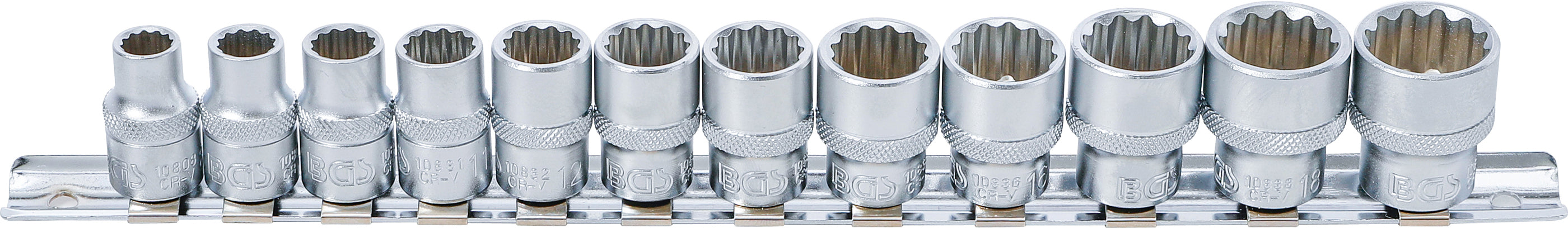 Topnøglesæt, sekskant | 10 mm (3/8") | 8 - 19 mm | 12 dele