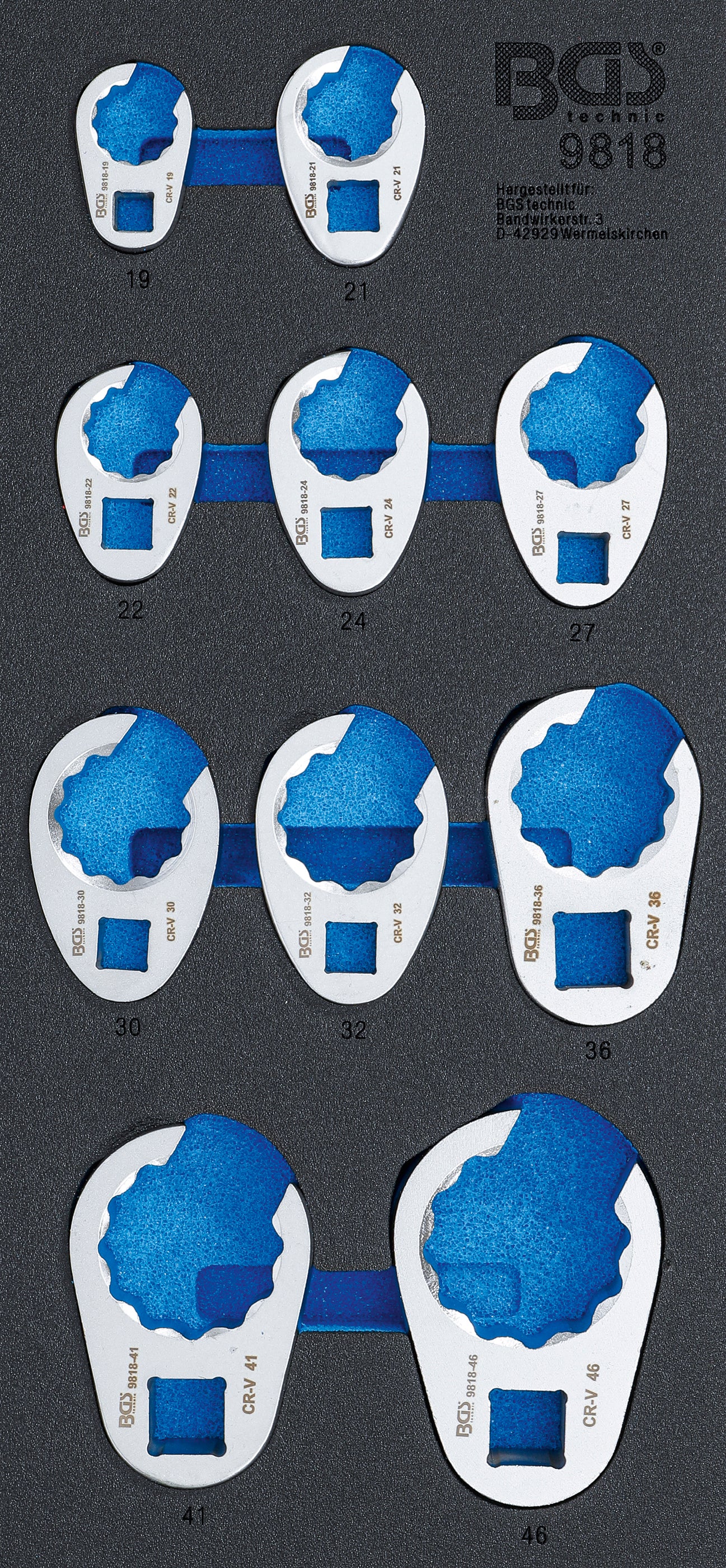Værkstedsvognsindsats 1/3: Kragefodsnøglesæt | 10 mm (3/8") / 12,5 mm (1/2") / 20 mm (3/4") | 10 dele