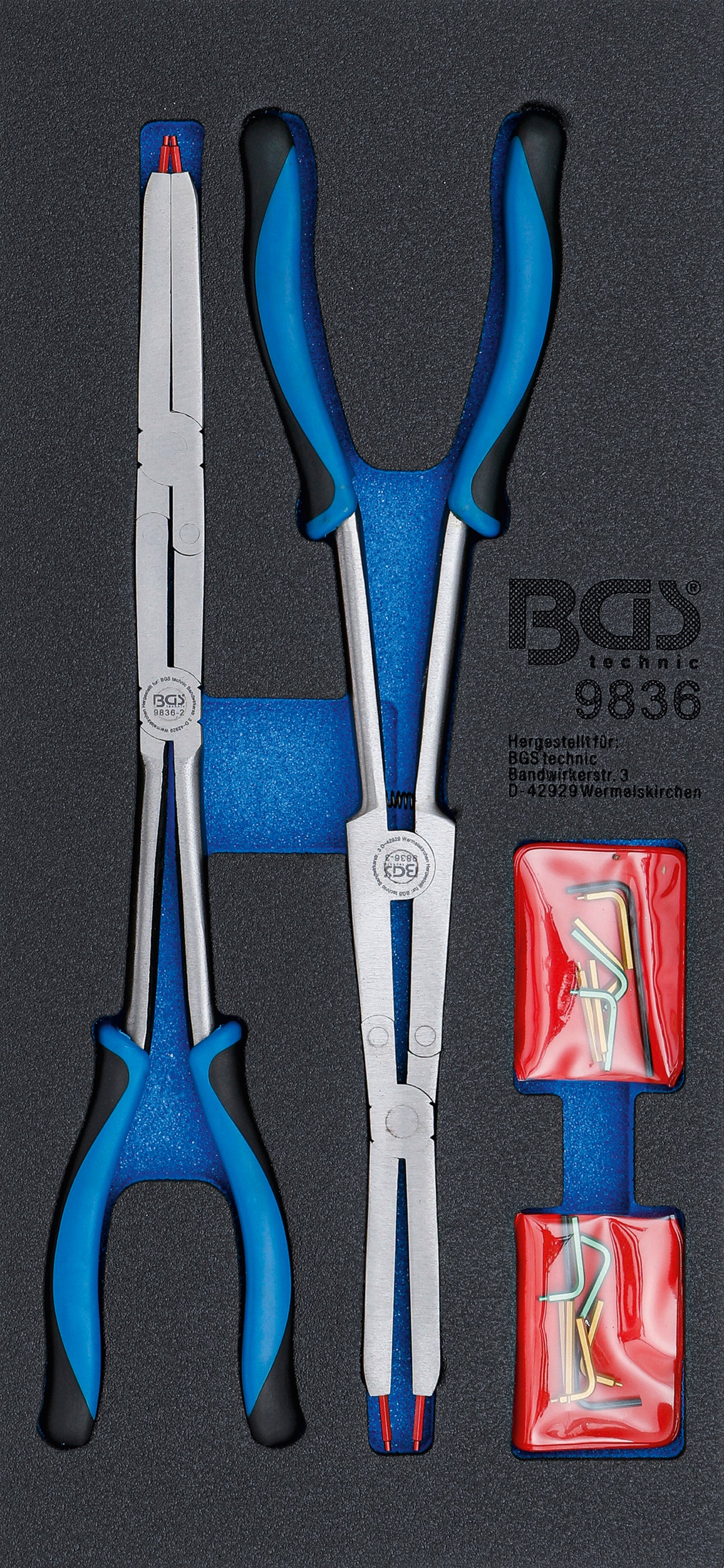 Værkstedsvognsindsats 1/3: Dobbeltleddet låseringstangsæt | Udskiftelige spidser | 345 mm