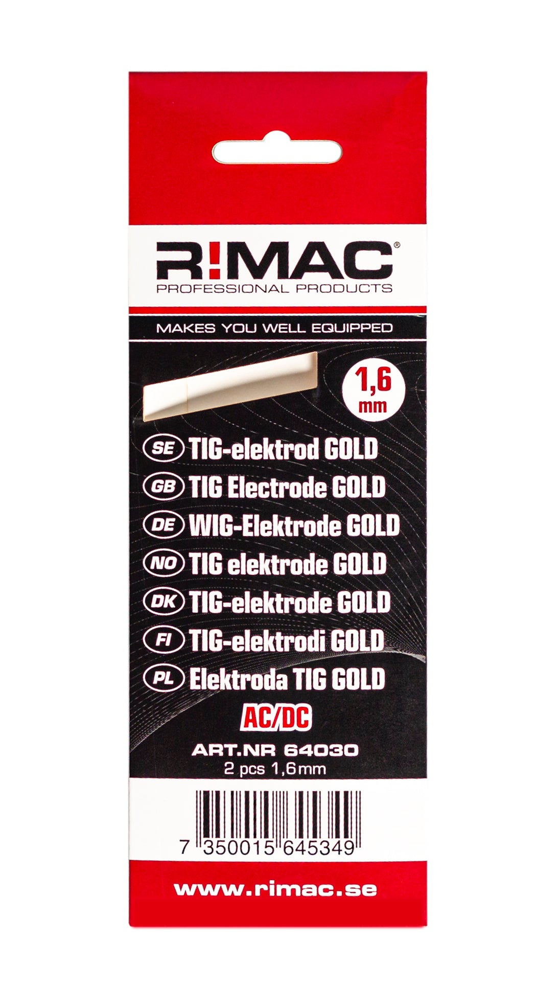 RIMAC Tig-elektrode 1,6 mm x 2 stk. guld multitype AC/DC