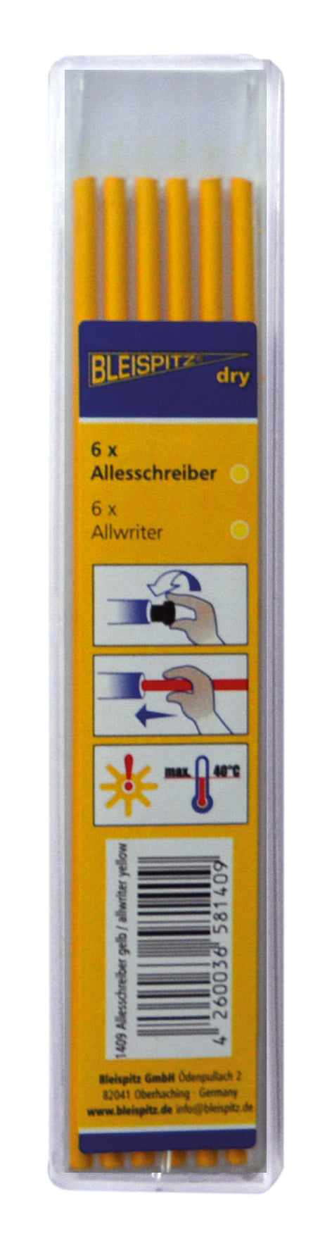 BLEISPITZ Løse stifter til tør Profi Kridtgul 6 stk.