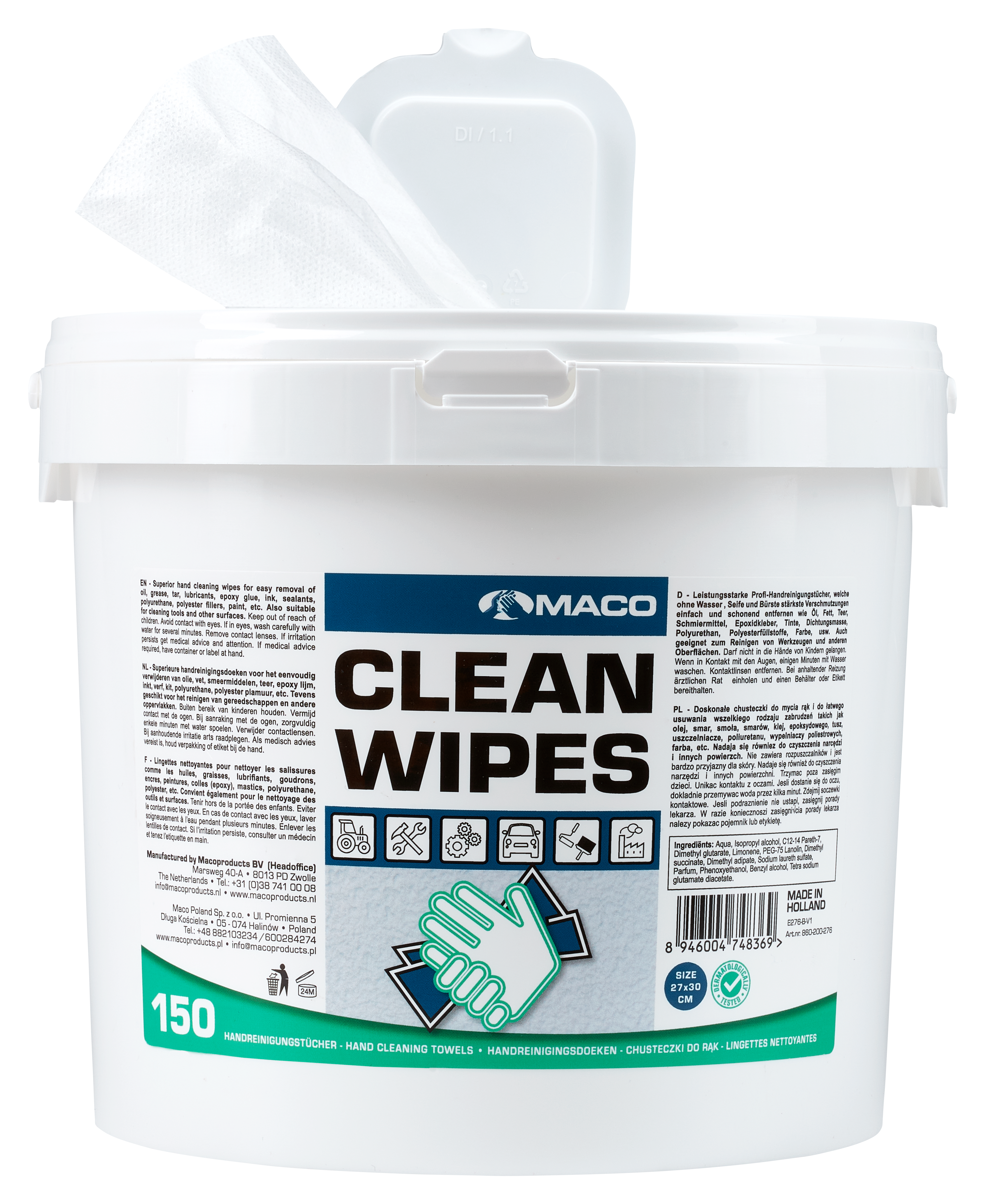 MACO Clean Wipes Ekstrem Hvid 150 stk.