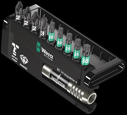 WERA Bit-Check 10 Impaktor 4 Bits-Assortment 897/4 Impaktor 1 x 1/4"x75;855/1 IMP DC 3 x PZ 2x25; 1