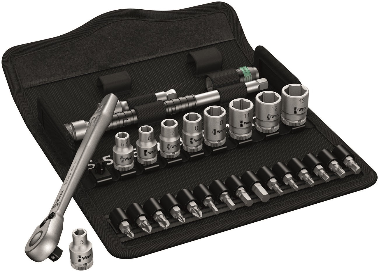 WERA 8100 SA 7 Zyklop Metal Ratchet Set with push-through square, 1/4" drive, metric 8003 A 1 x 1/4"