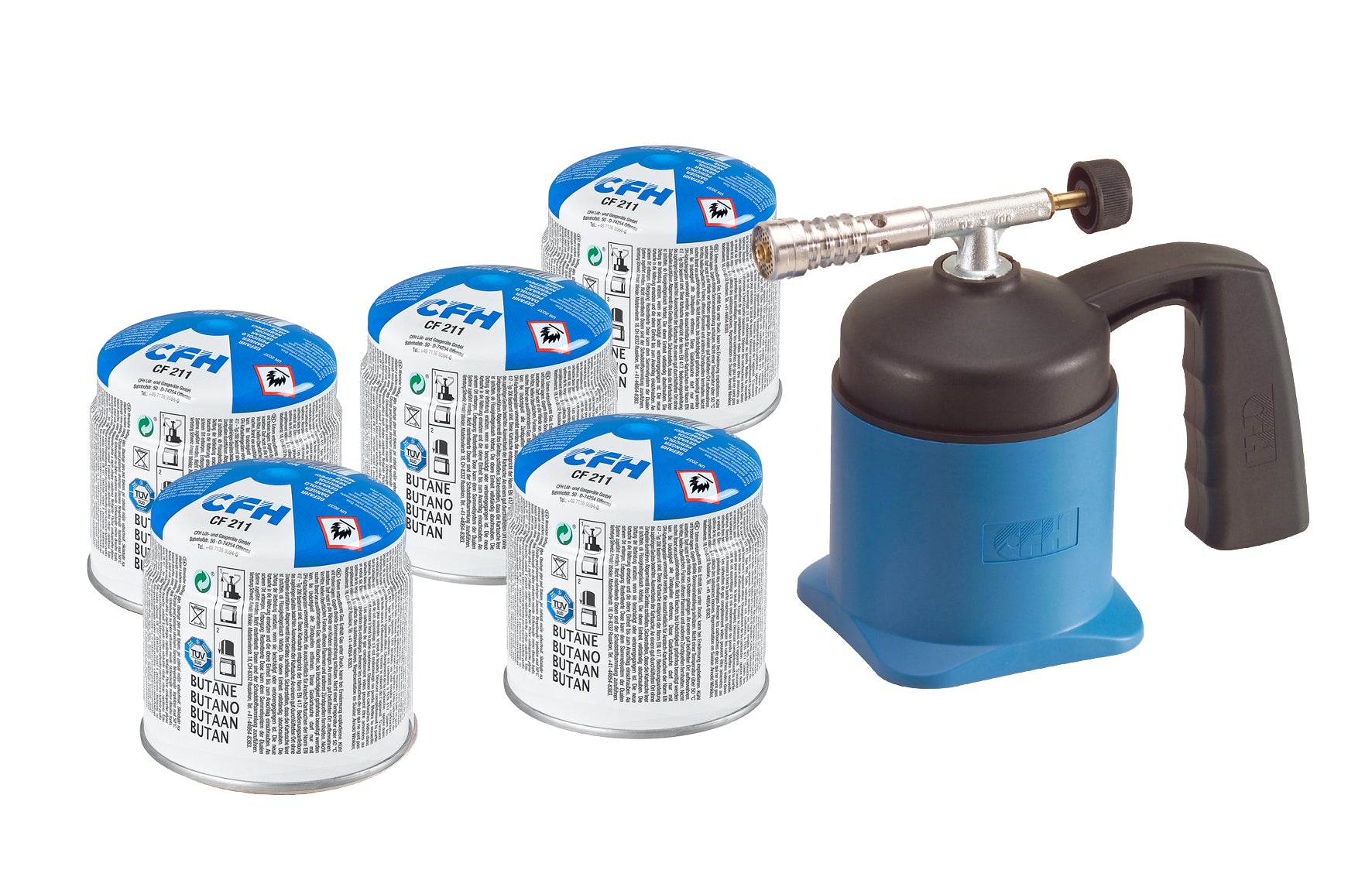 CFH gasbrænder inkl. 5 butangasflasker 190 g