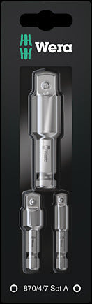 WERA 870/4/7 Sæt A SB Adapter-sæt 870/4 1 x 1/4"x50; 1 x 3/8"x50; 870/7 1 x 1/2"x75;