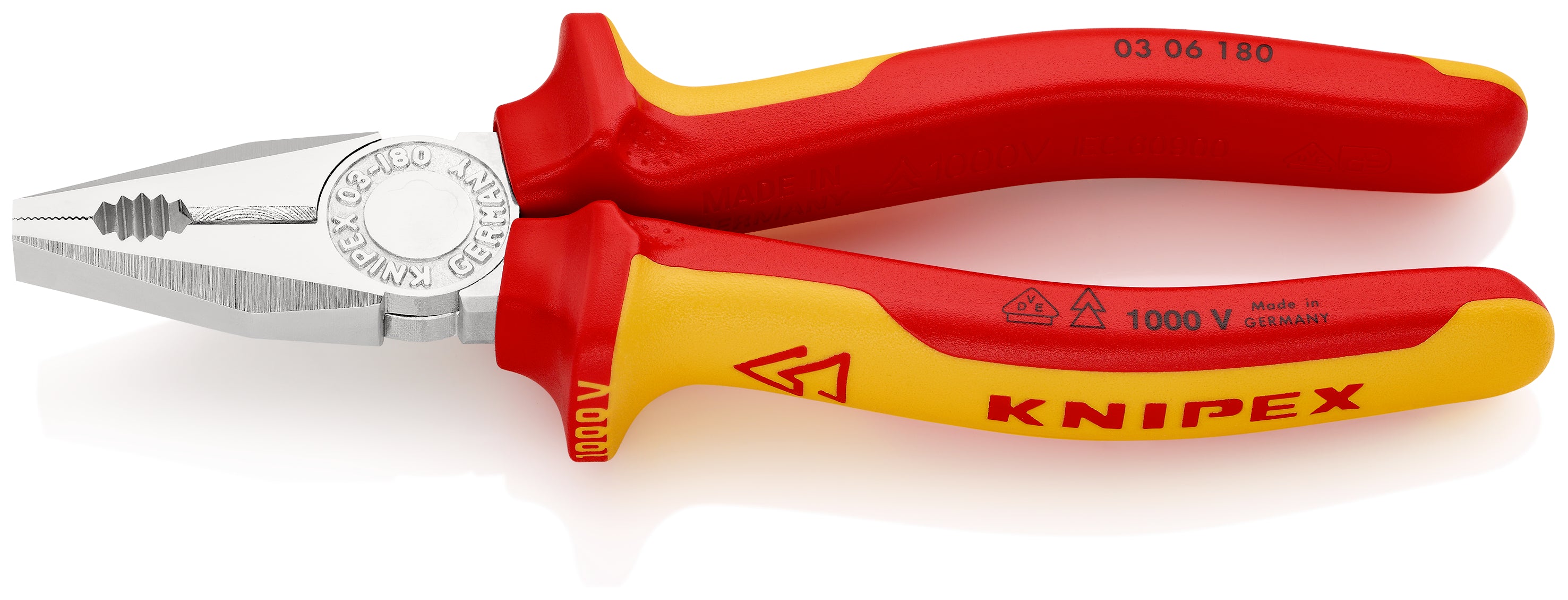 KNIPEX Kombinationstang Isoleret med flerkomponentgreb, VDE-testet, forkromet, 180 mm klinge med facade