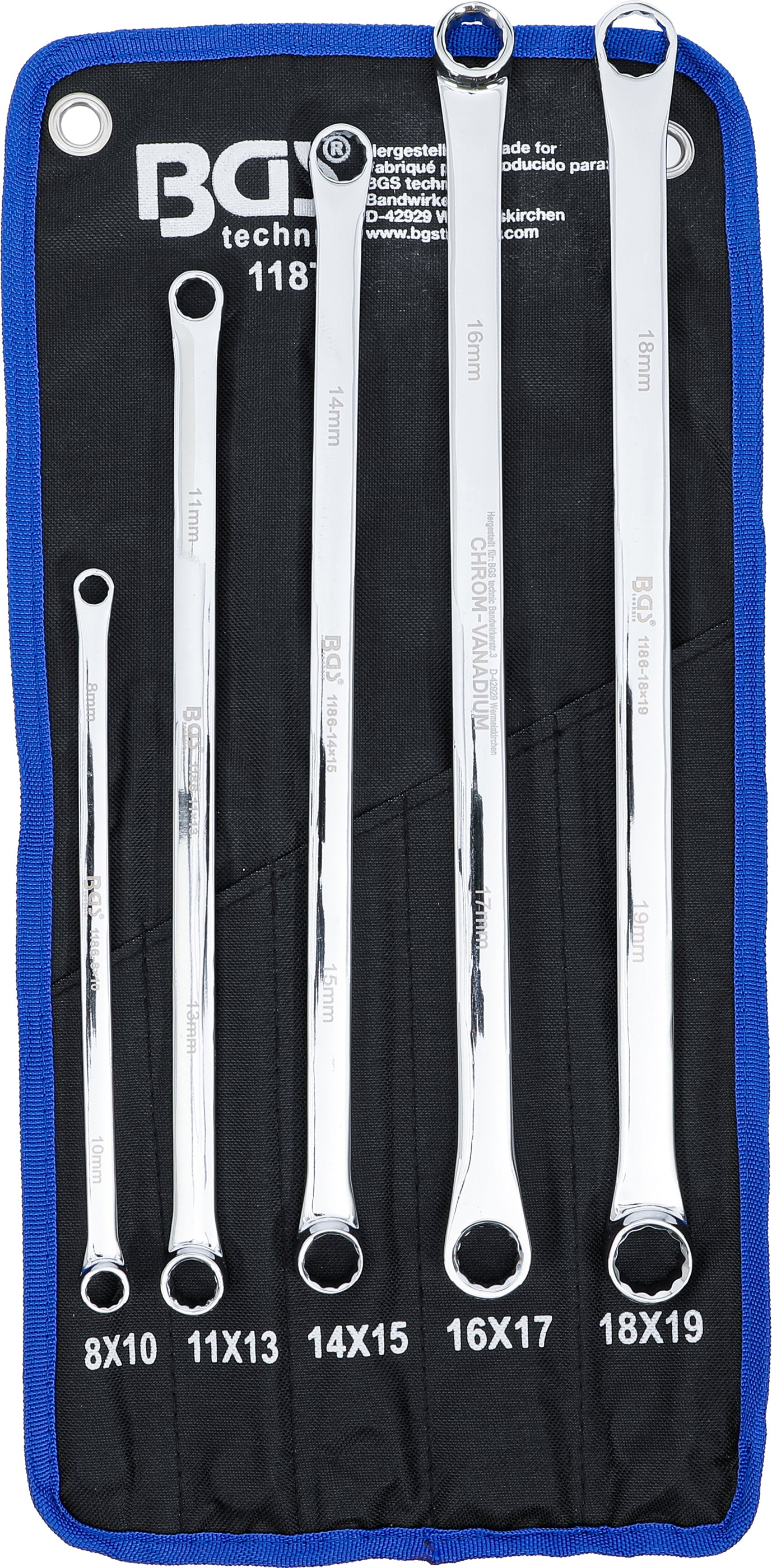 Dobbelt ringnøglesæt | ekstra lang | 8 - 19 mm | 5 dele