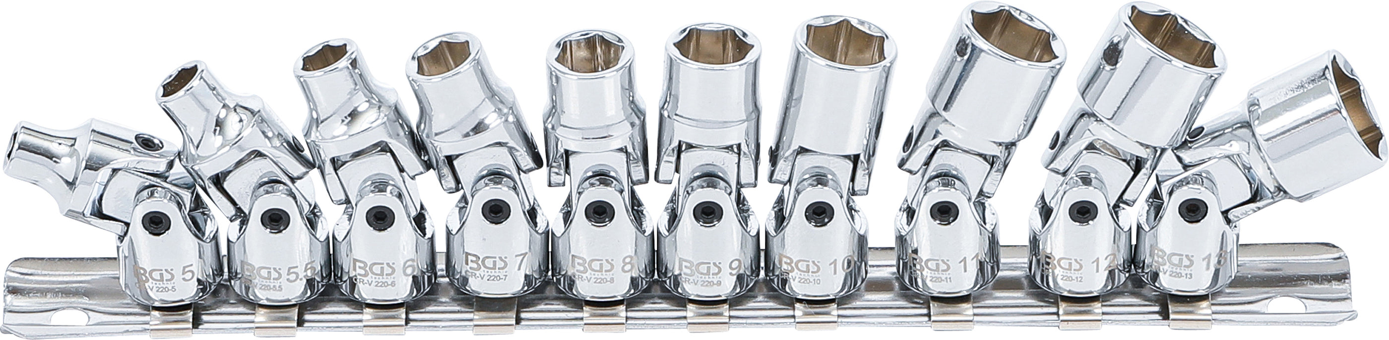 Topnøglesæt med led | 6,3 mm (1/4") | 5 - 13 mm | 10 dele