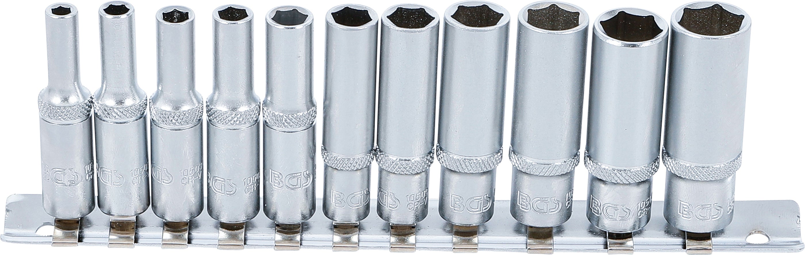 Topnøglesæt sekskant, dyb | 6,3 mm (1/4") | 4 - 13 mm | 11 dele