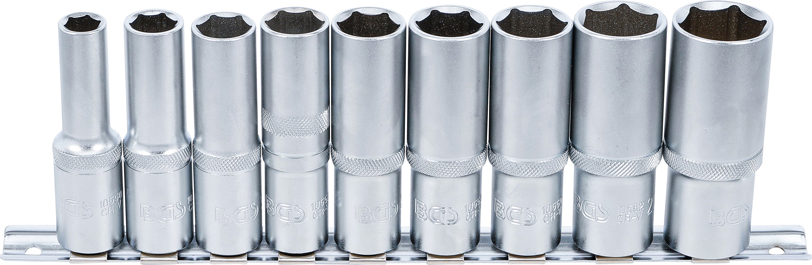 Topnøglesæt sekskant, dyb | 12,5 mm (1/2") | 10 - 24 mm | 9 dele