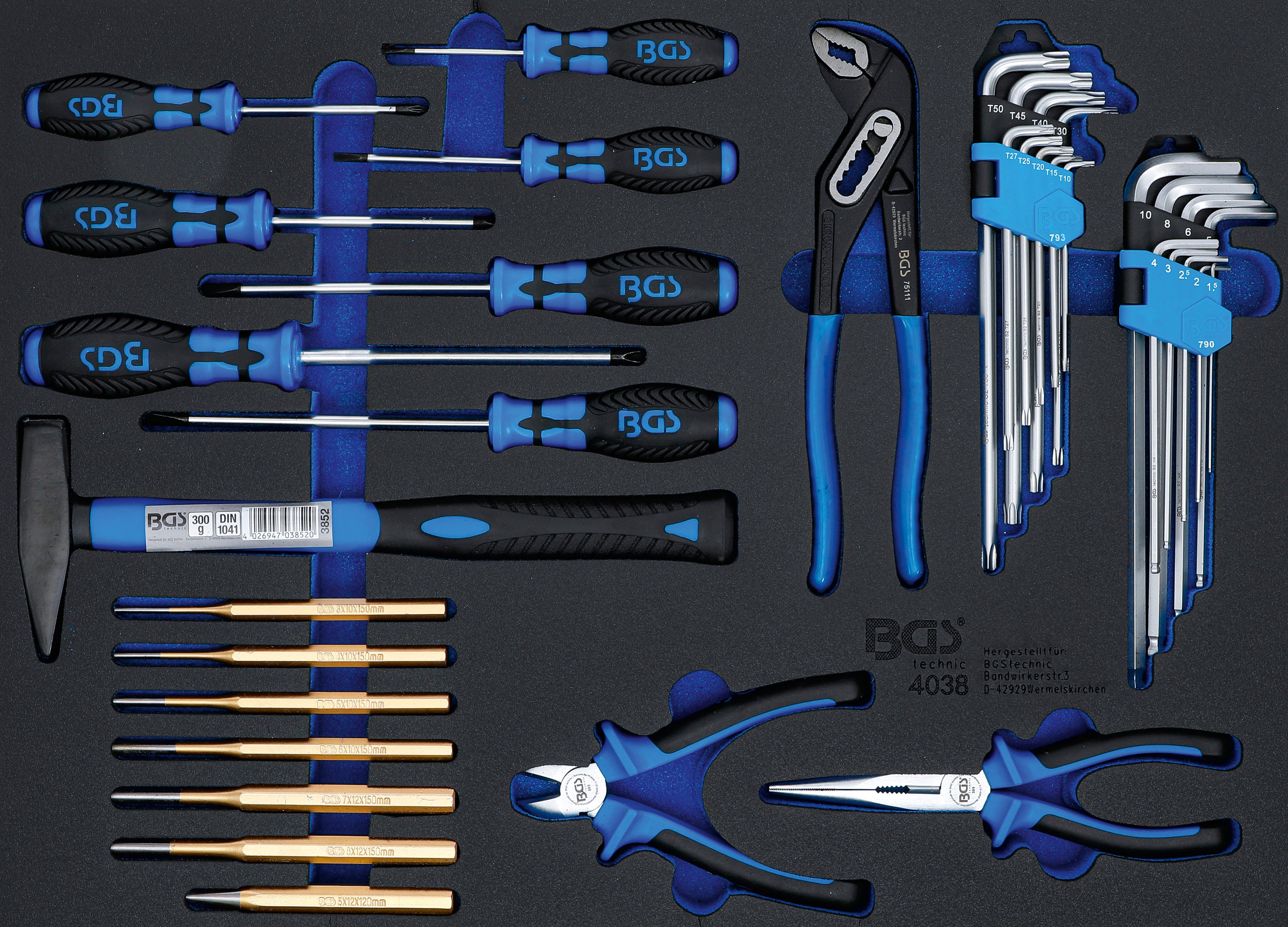 Værkstedsvognsindsats 3/3: hammer, tang, skruetrækkersæt | 36 dele