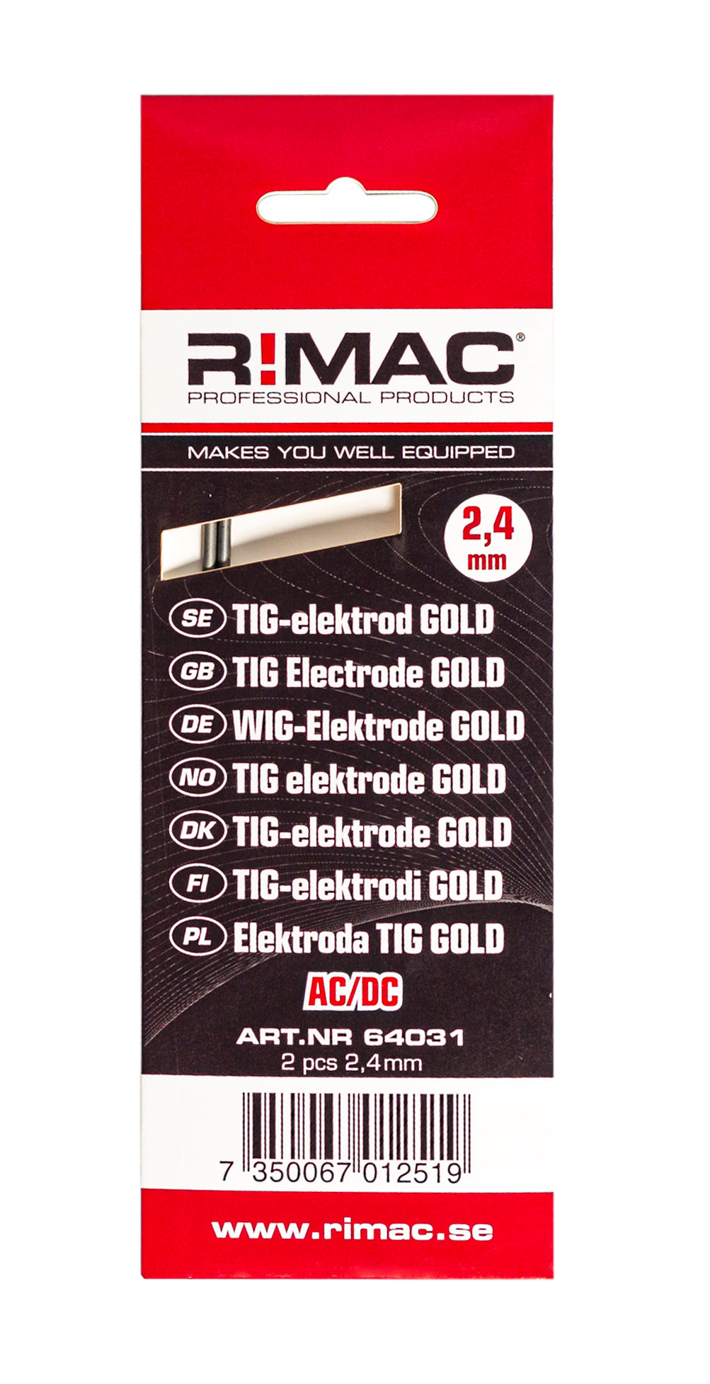 RIMAC Tig-elektrode 2,4 mm x 2 stk. guld multitype AC/DC