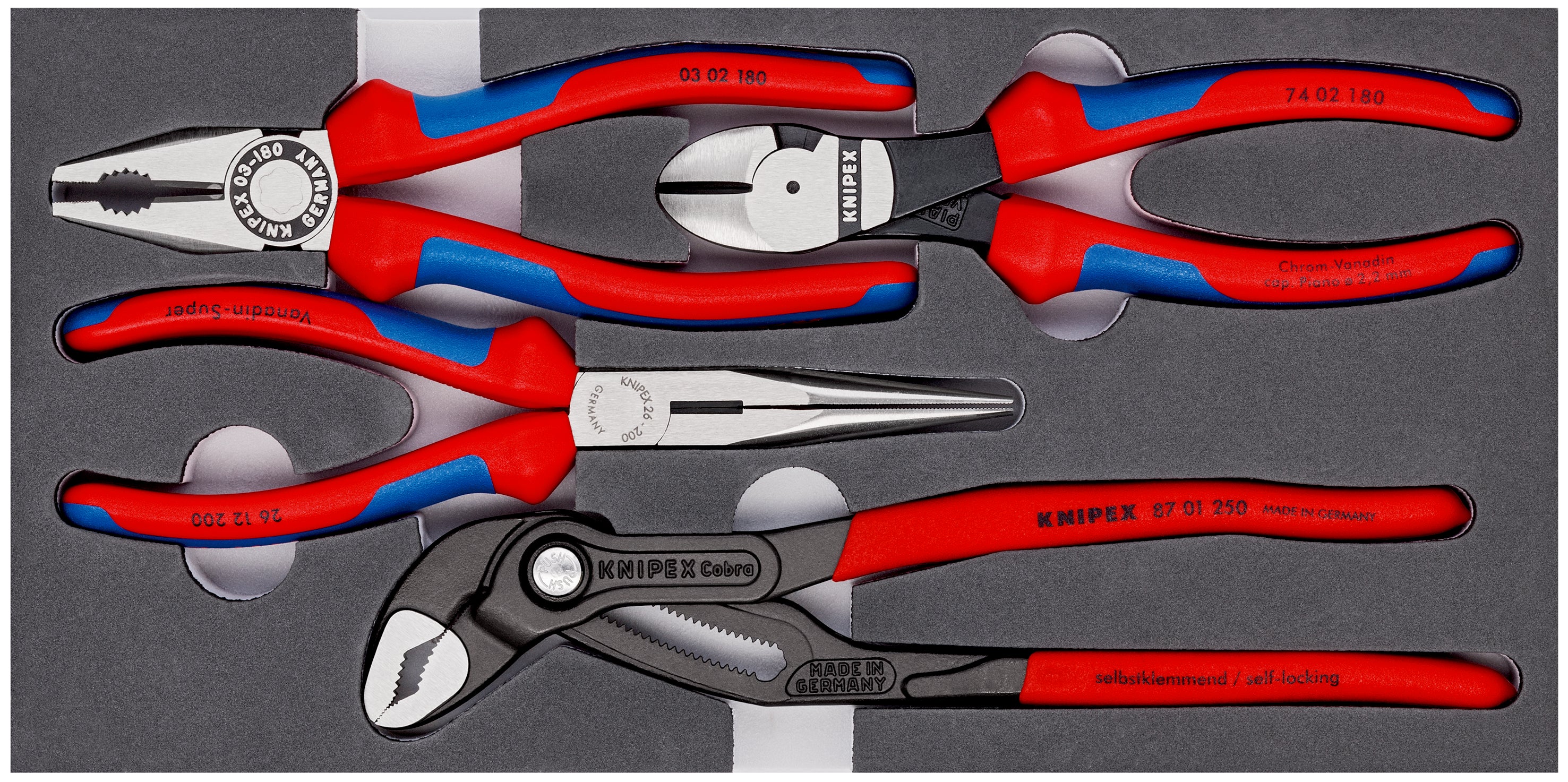 KNIPEX Set tänger i skumplastinlägg
